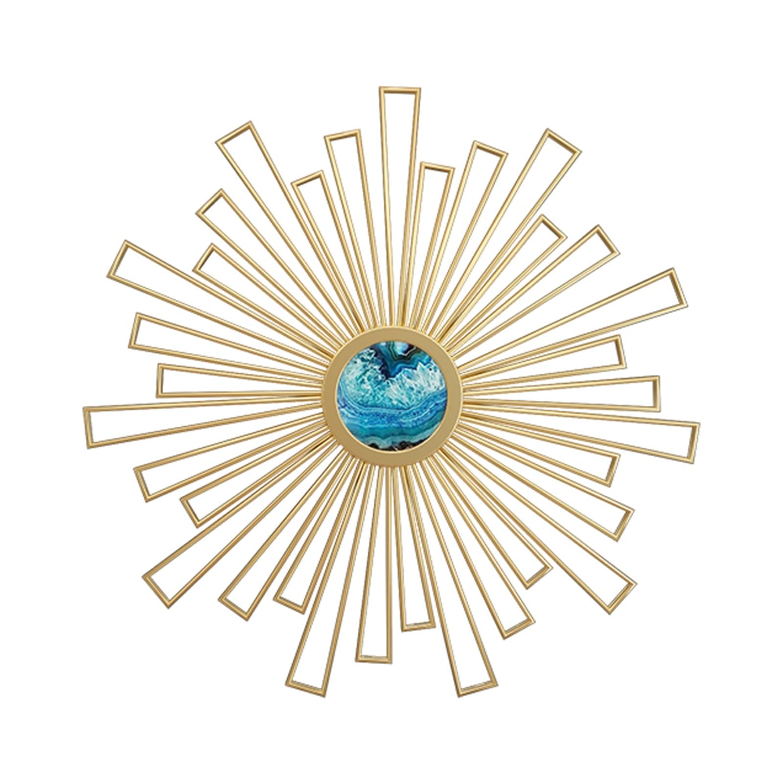 Miroir doré sunburst en métal : décoration murale géométrique de luxe pour salon