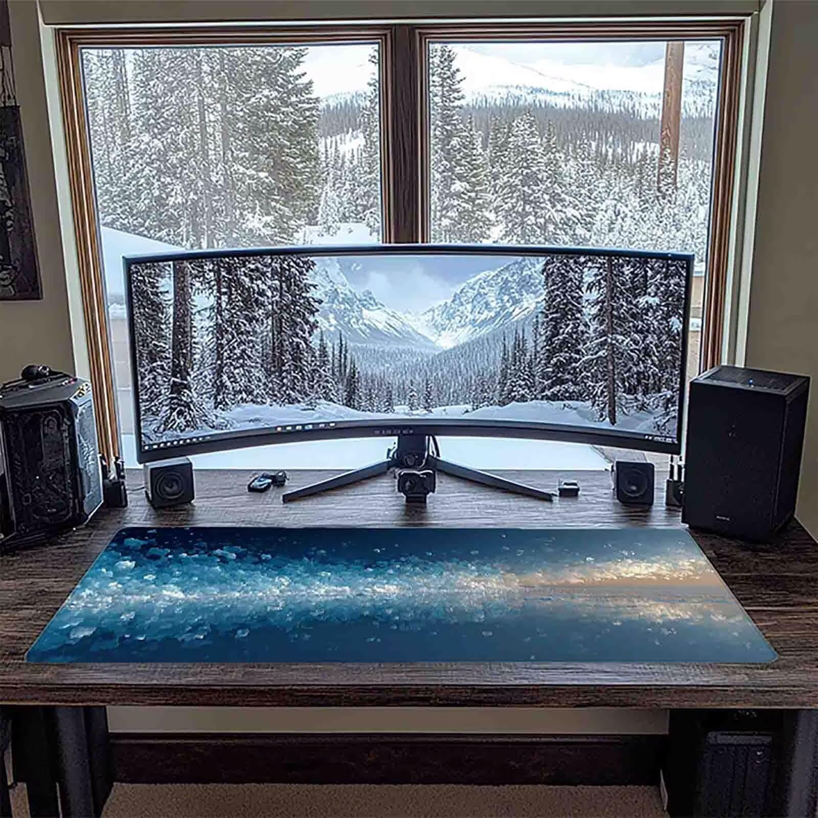 Tappetino Mouse XXL 1000x500mm Blu Mousepad cubetti di ghiaccio Tappetino Scrivania Grande, con base in Gomma Antiscivolo, Impermeabile Sottomano Scrivania per Computer, Ufficio Accessori 5-3106e