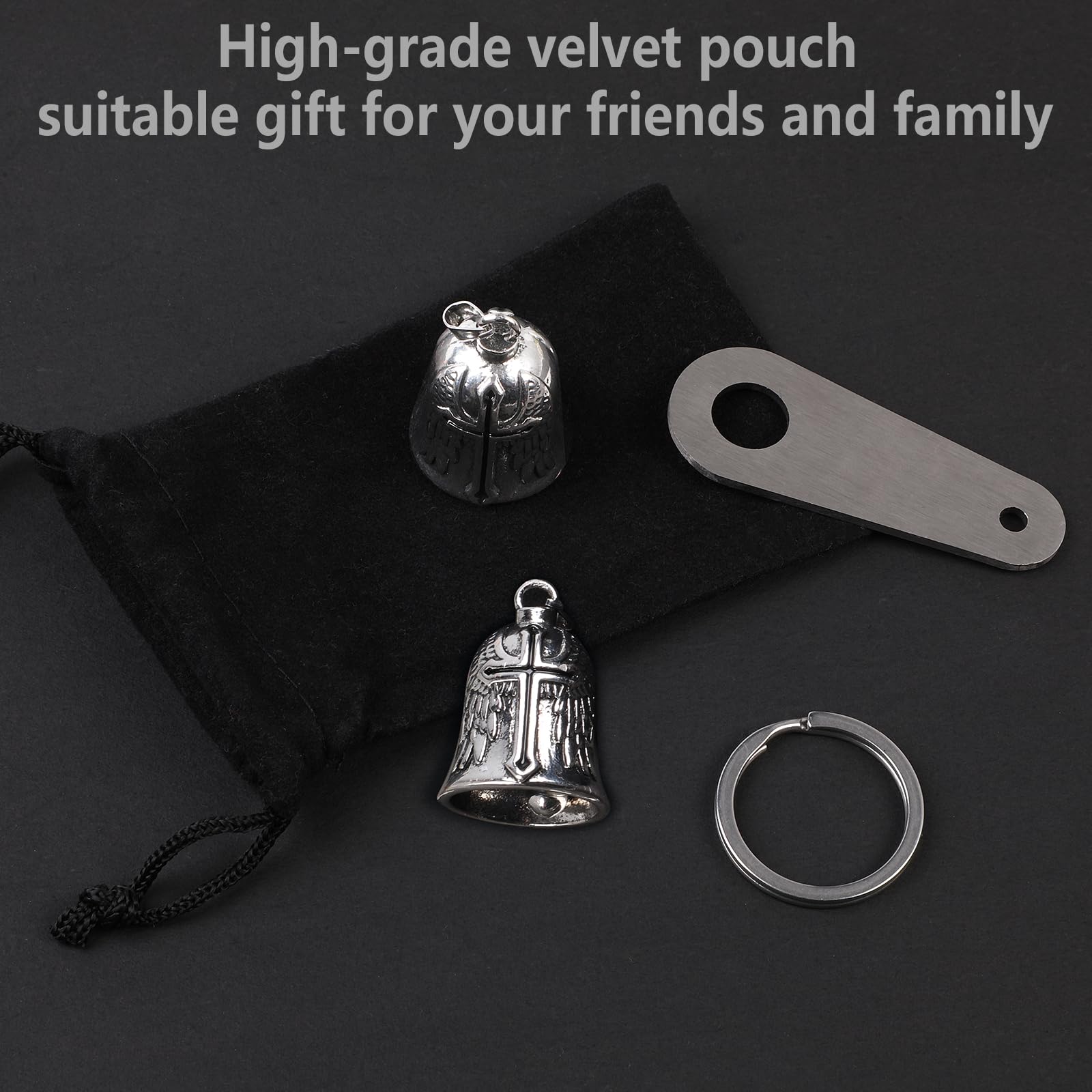 GeeRic Llavero Colgante Moto, Guardian Campana de Suerte, Moto Campana Guardiana Regalos Duraderos De Accesorios Campana de Protección de ángel para Bendecir La Paz — view 7