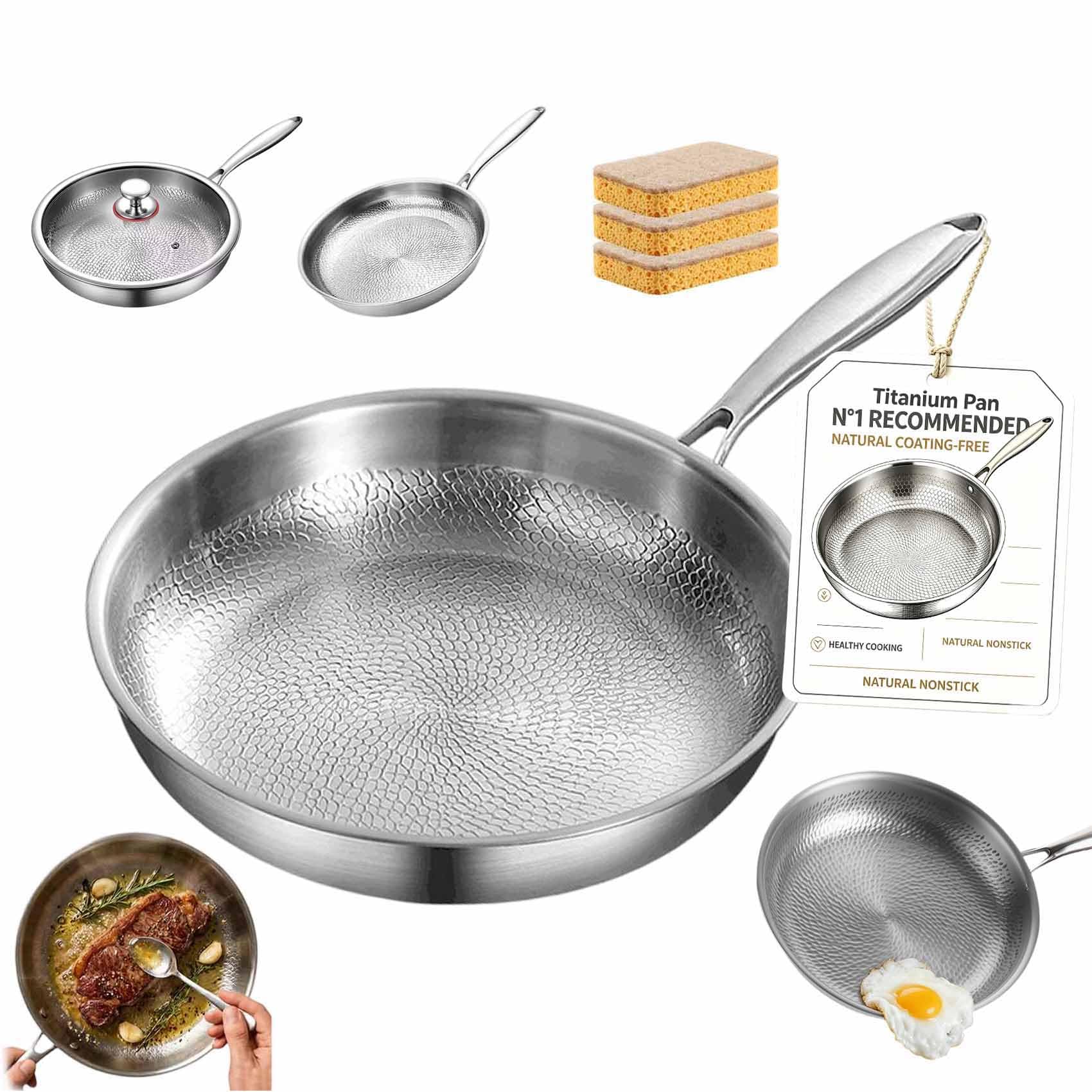 Longwell Titanium Frying Pan, Non-stick Surface Hand-Hammered Titanium Pan