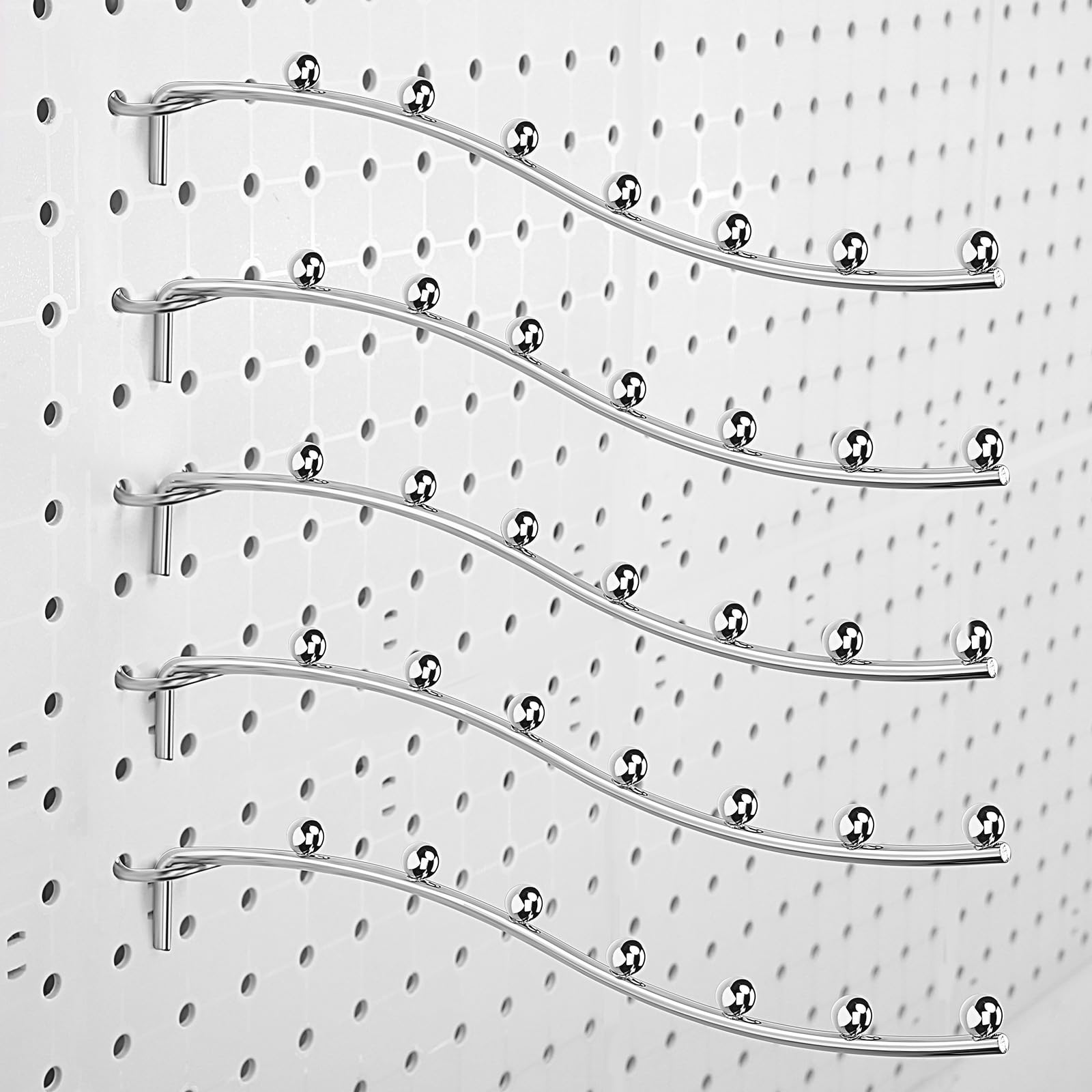 Yaocom 20 Pcs Peg Board Waterfall Hook Shelving Hooks Metal 7 Station Pegboard Display Wall Hangers Face Out Fit 1/4