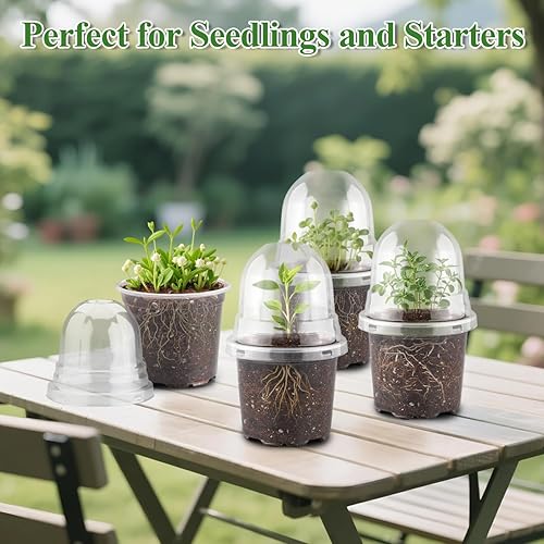 Vista 7 de Juego de 60 macetas transparentes para guardería con cúpulas de humedad, macetas de plástico de 4 pulgadas con agujeros de drenaje para plántulas