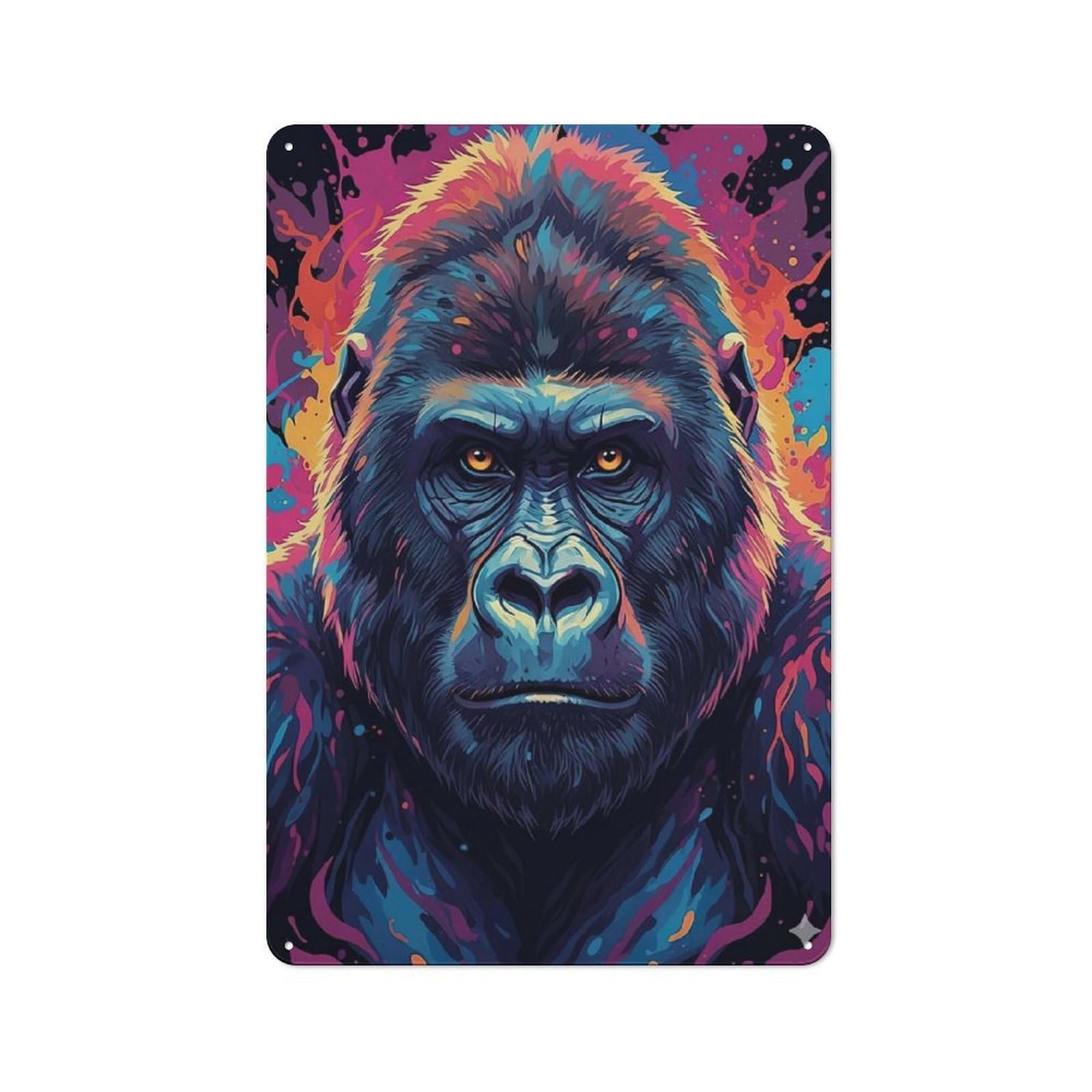 Metal Wall Sign 30x20cm Featuring Colorful Gorilla Portrait V5 for Garage Or Workshop, Suited to DIY Enthusiasts