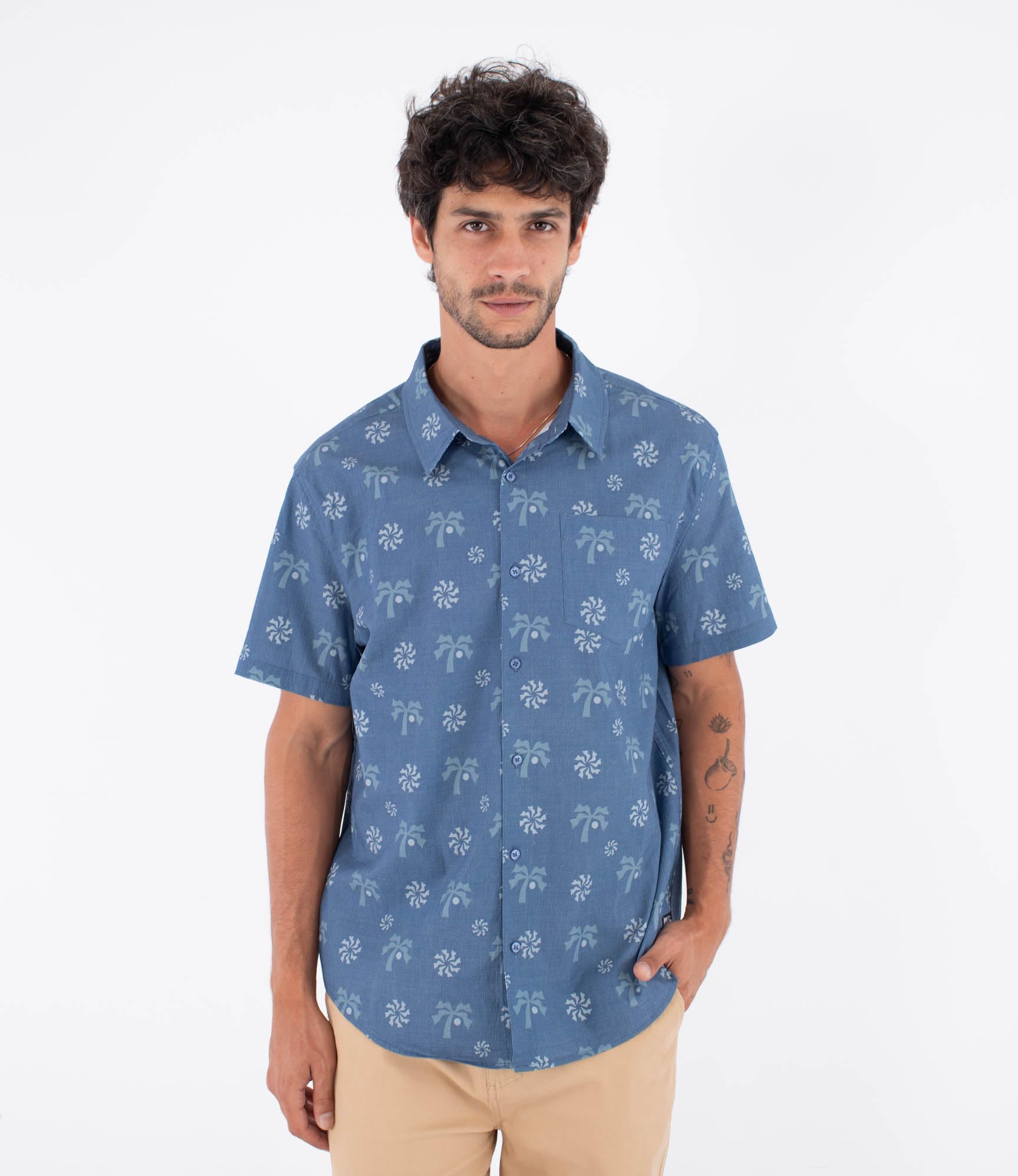 Hurley Mens Short-Sleeved Printing Press Coconut T-Shirt, Blue, L EU