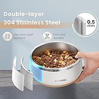Vista 2 de Pawaii Cuenco de acero inoxidable para perros con base de goma antideslizante y aislamiento de doble pared, diseño duradero, incluye etiqueta