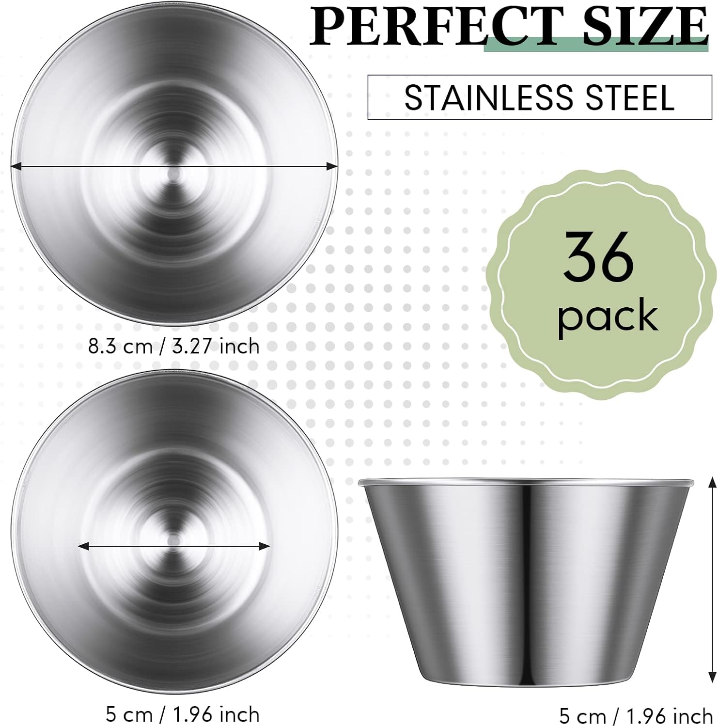 36 Pieces 5.5 oz Ramekins Stainless Steel Condiments Cups Metal Dipping Sauce Cups for Drinking Butter Ice Cubes Dressing Camping BBQ Dinner Party