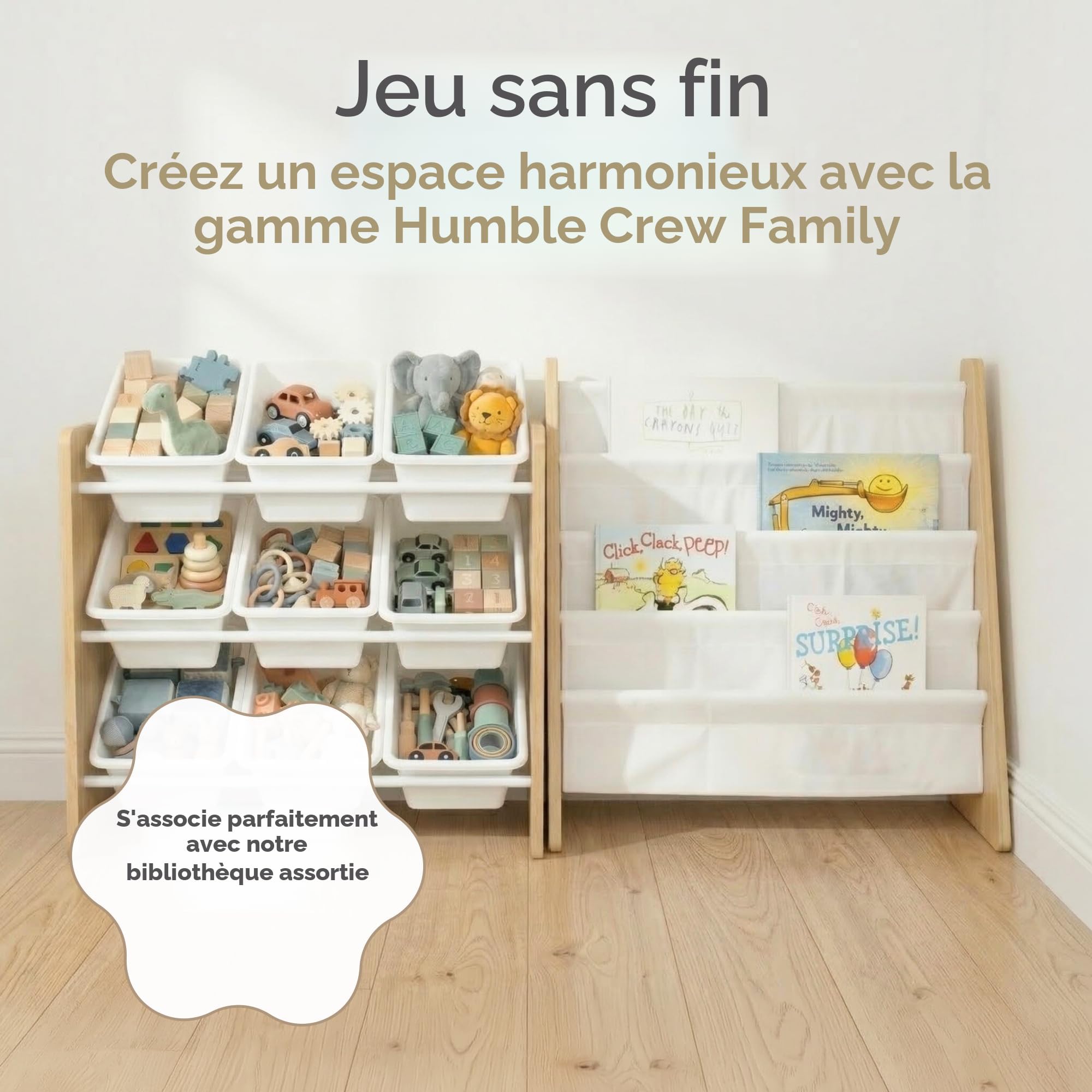 Humble Crew, étagère pour Enfants, Organisateur de Jouets avec 9 bacs de Rangement, Naturel/Blanc
