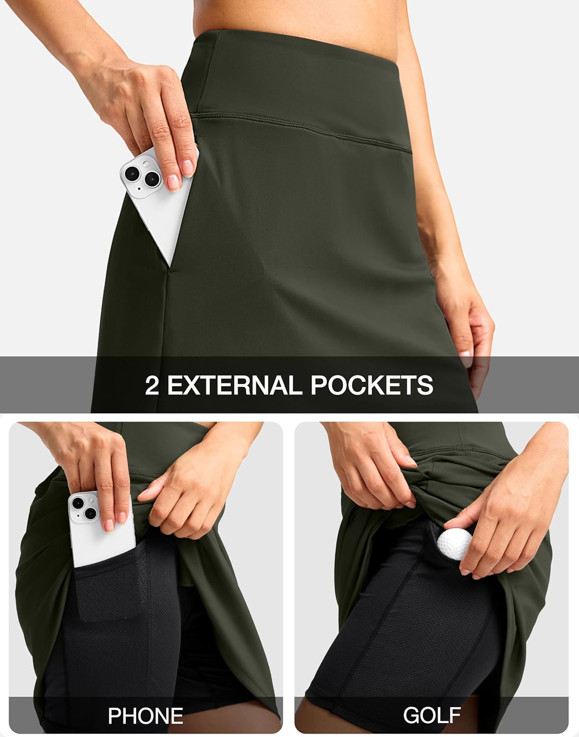 Viodia 18" Skorts for Woman with Pockets High Waisted Golf Tennis Skirts Knee Length Long Skort for Women Dressy Casual - Image 4