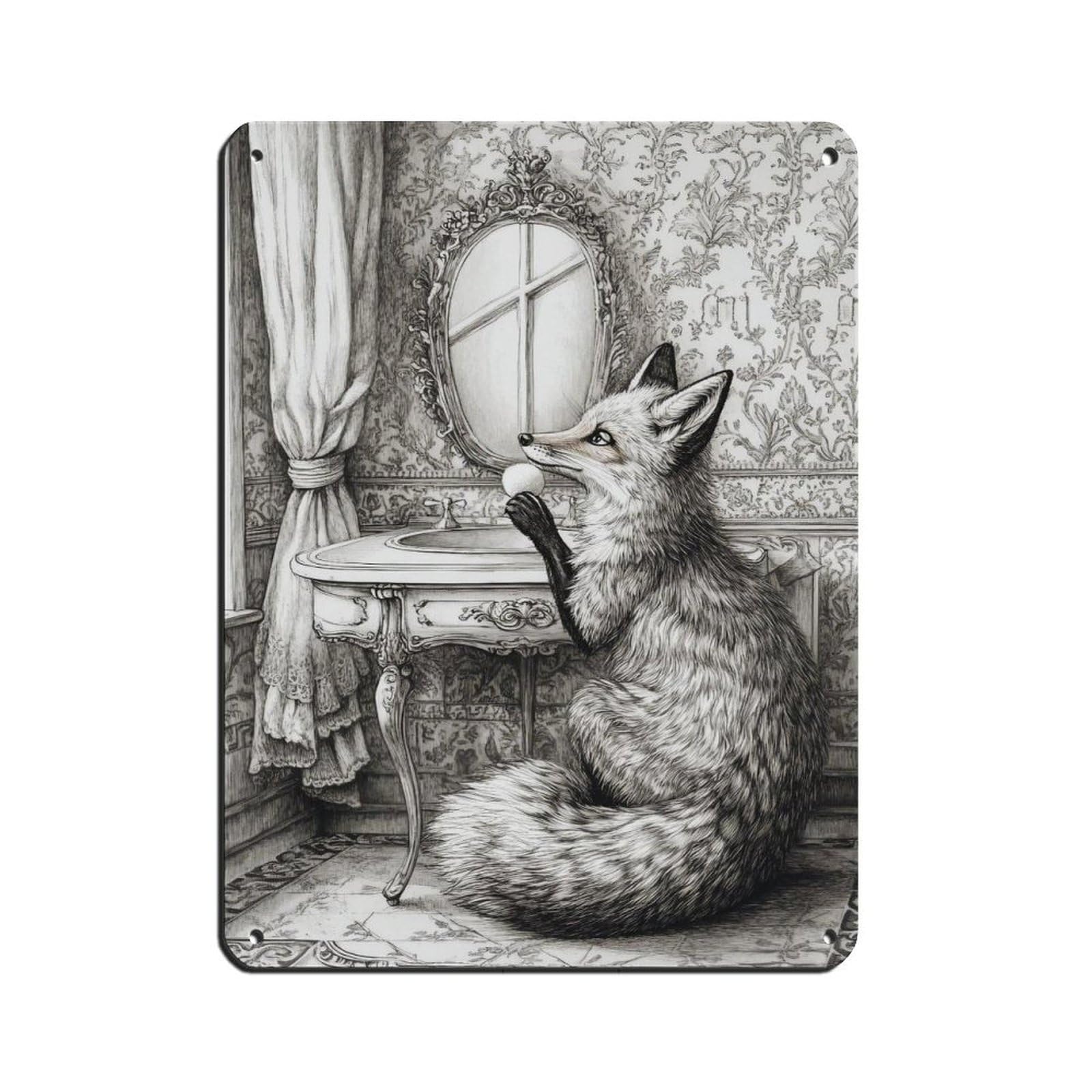 Vintage Fox in Victorian Room Tin Sign Vintage Metal Pub Club Cafe Bar Home Wall Art Decoration Poster Retro 12x16inch(30x40cm)