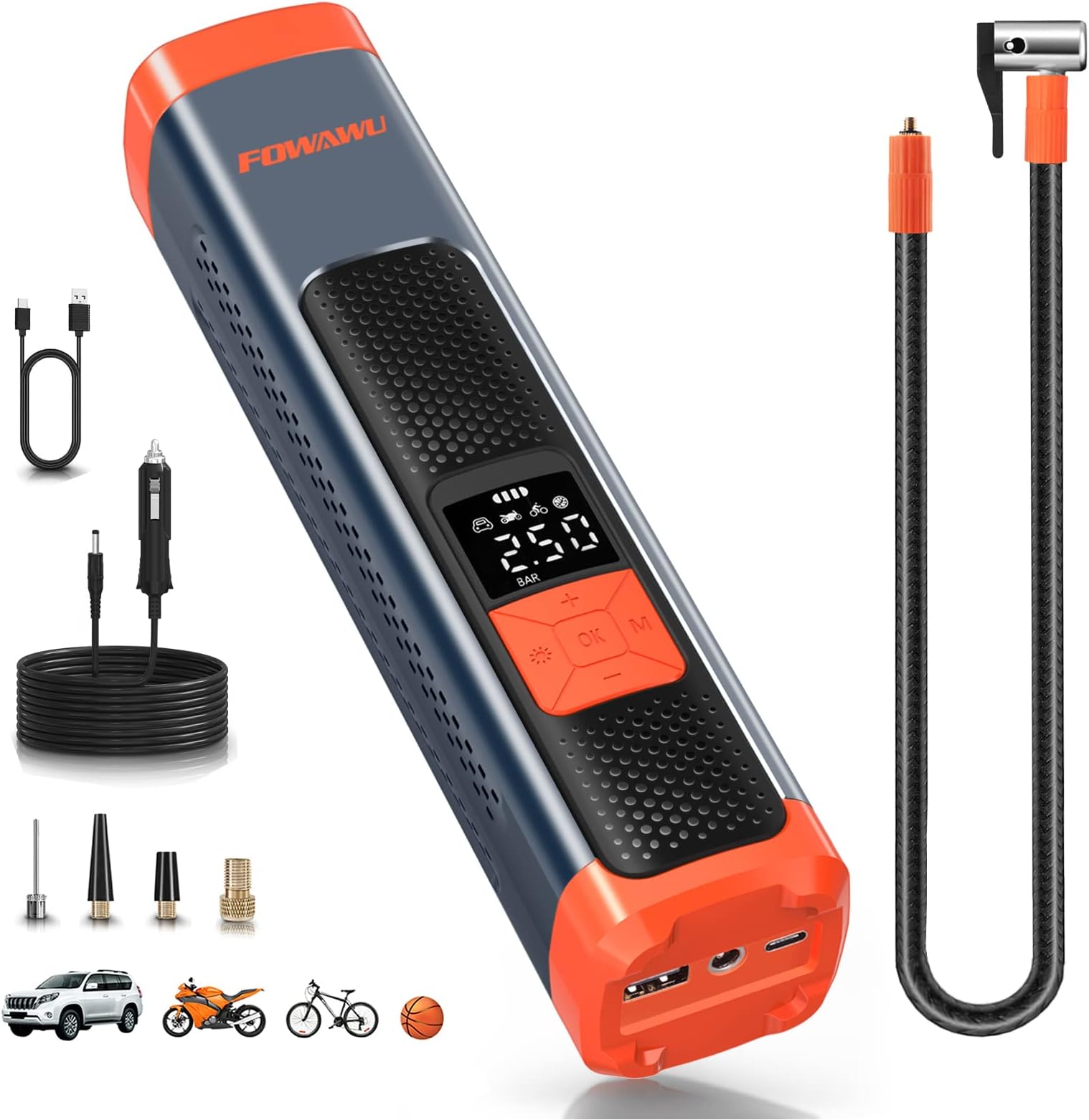 FOWAWU 6000mAh 150PSI Portable Air Compressor Tire Inflator Electric Air Pump with LED Flashlight/DC 12V,Smart Digital Air Pressure Detection Electric Inflator Pump for Car Bike Motorcycle Ball