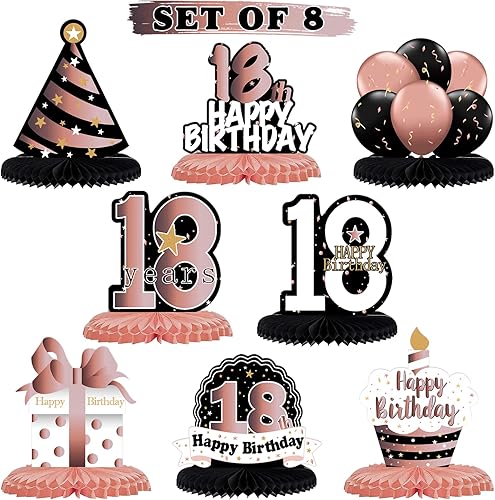 Miniatura 131 de LINGTEER Decoración feliz 50 cumpleaños negro y dorado de papel para mesa - Juego de centros de mesa con estrella de pastel y globo, 8 piezas