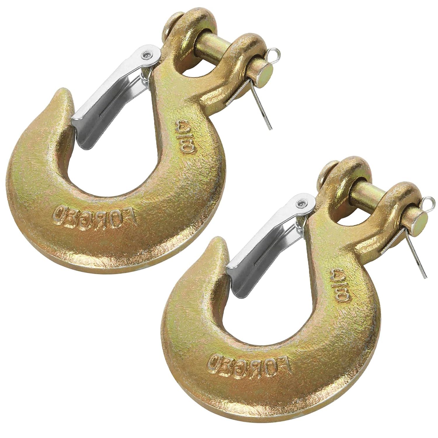 2PCS 3/8 Inch Clevis Slip Hook with Safety Latch, G70 Forged Steel for Trailer, Heavy Duty Chain Hooks Deck Hauler Receiver Hitches Trailer,18,000lbs Capacity, Gold 2 P