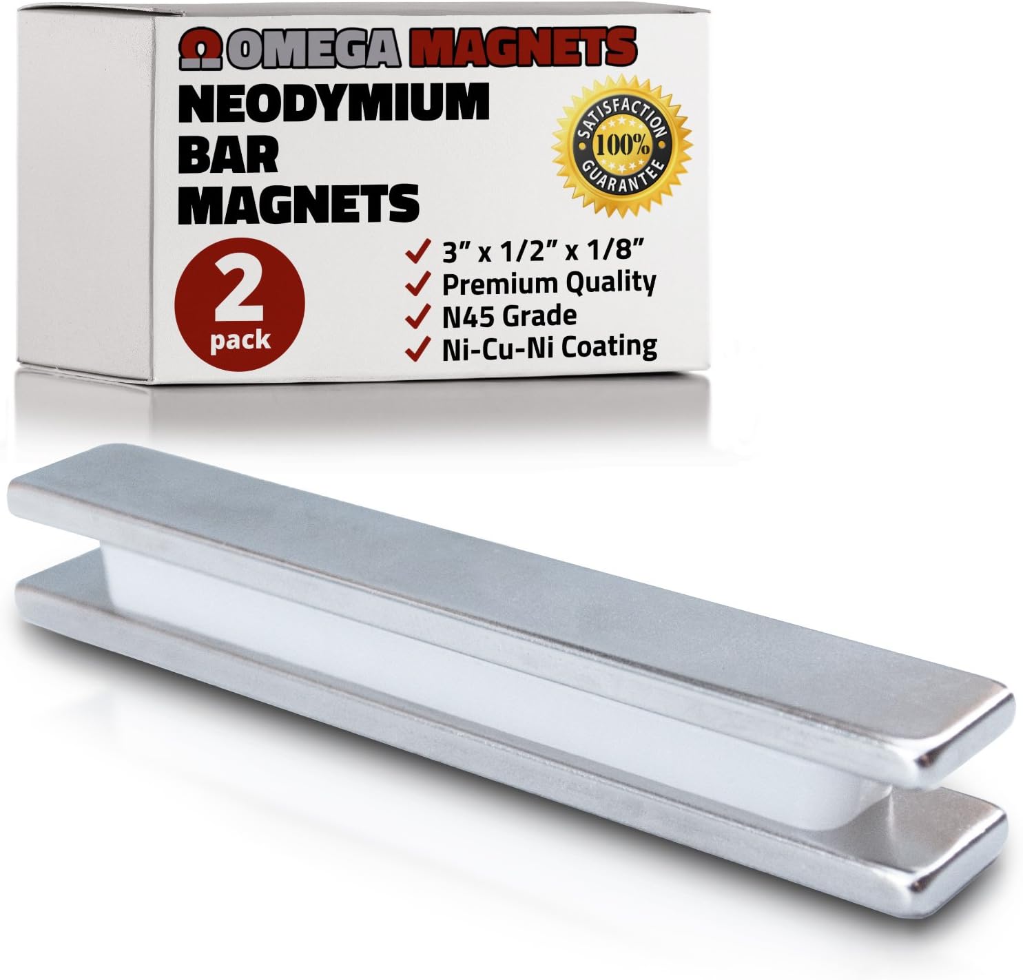 Strong Neodymium Bar Magnets (2 Pack) - Powerful, Rectangular Rare Earth Magnets - N45 Industrial Strength NdFeB Block Magnet Set for Misti, DIY, Crafts - 3” x 1/2" x 1/8"