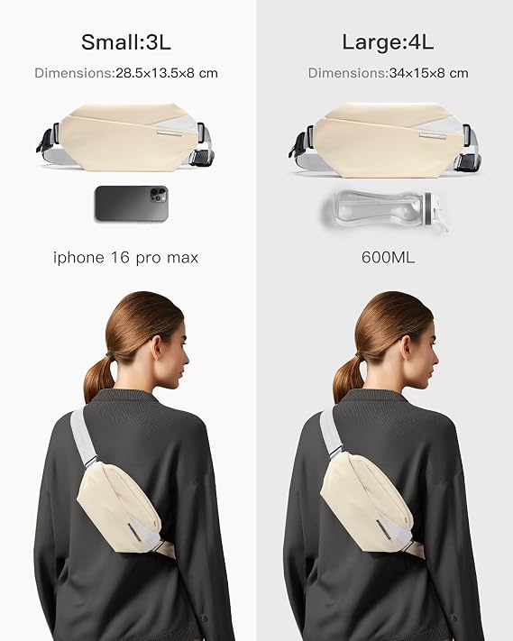 Inateck Sling Bag X, Multi-pocket Crossbody Shoulder Chest Bag with Adjustable Shoulder Strap, Water-resistant Waist Fanny Pack for Men, Women, Travel, Daily Use, Cycling, Hiking, Beige, Small