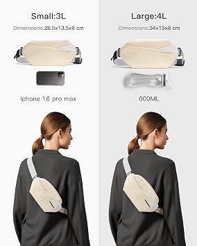 Inateck Sling Bag X, Multi-pocket Crossbody Shoulder Chest Bag with Adjustable Shoulder Strap, Water-resistant Waist Fanny Pack for Men, Women, Travel, Daily Use, Cycling, Hiking, Beige, Small