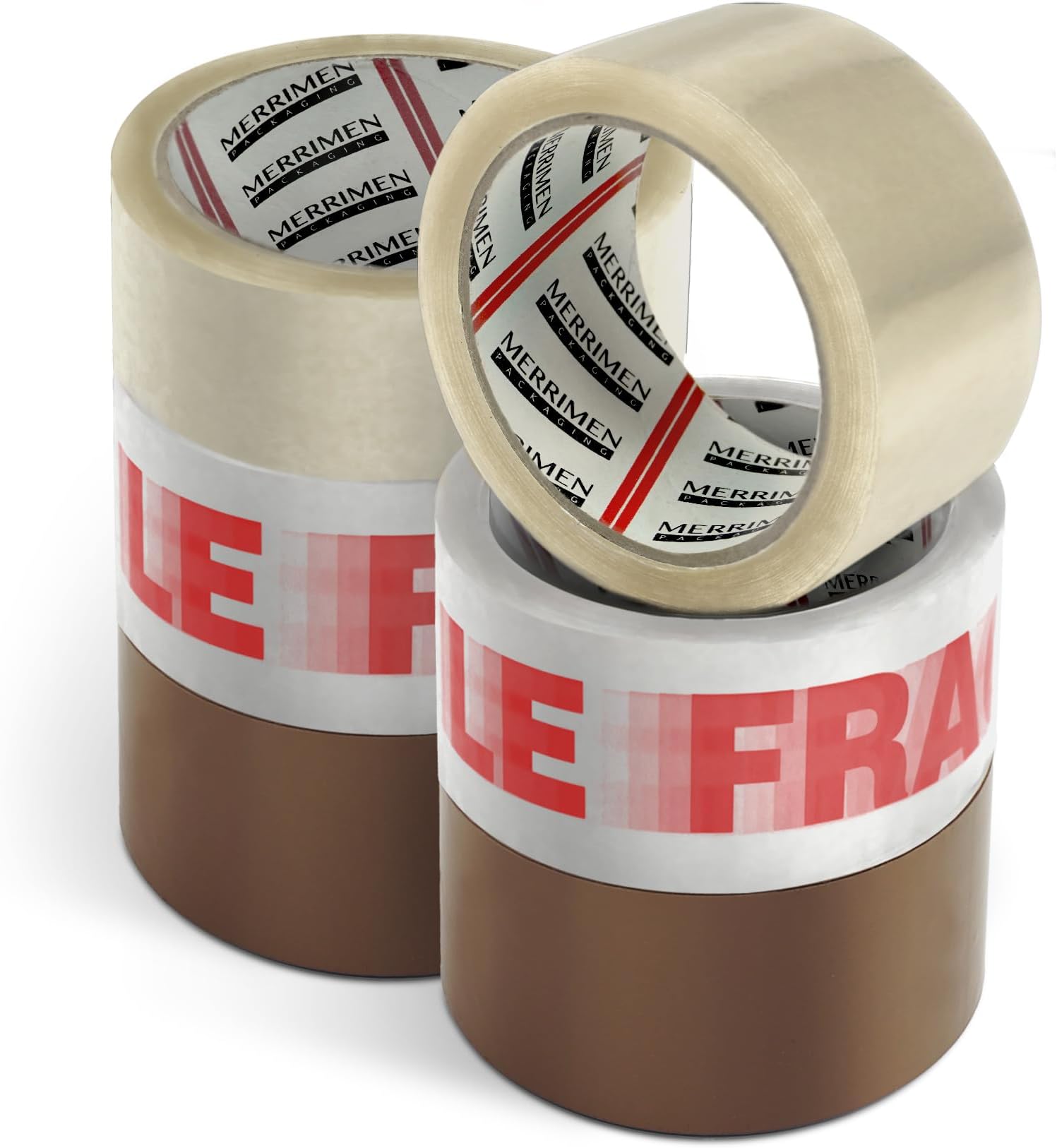 Merrimen Strong Heavy Duty Mixed Roll Pack Packaging Tape, Secure Sticky Sealing Tape for Parcel Boxes, Moving Boxes, Large Postal Bags for Long Term Storage, (48MM x 66M) (6 rolls, Mixed)