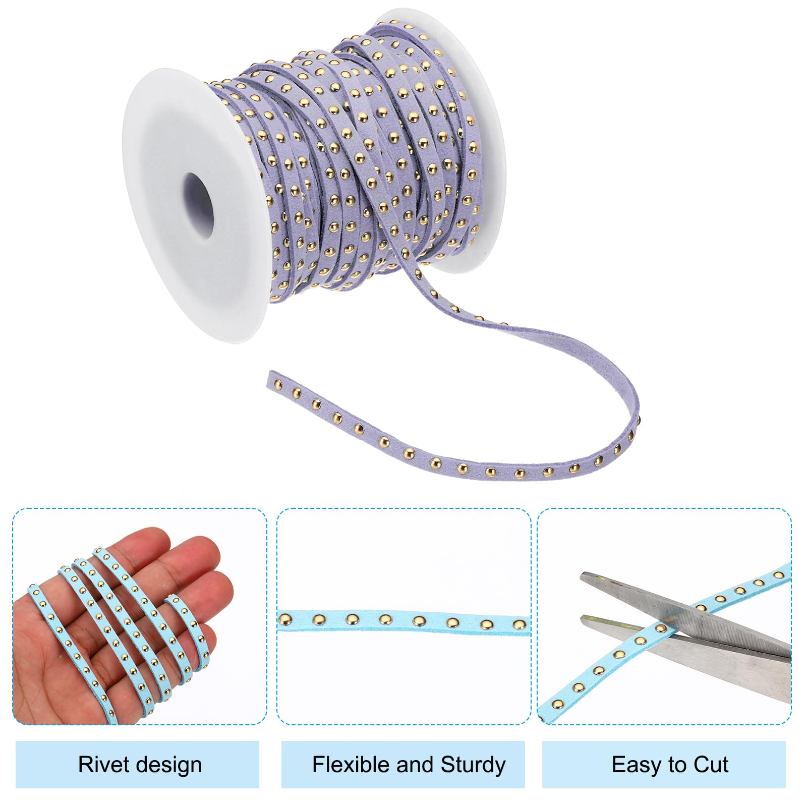 PATIKIL 65.6ft Studded Faux Suede Cord Rope for Jewelry Making 5mm Micro Fibre Flat Leather Lace Beading String Ribbon with Rivets - Image 3