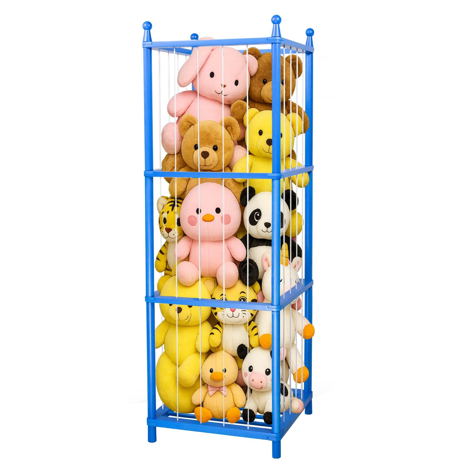 GZQXHOME Stuffed Animal Storage,Wooden Stuffed Animal Holder with Elastic Band,Plushies Organizer for Nursery Play Room Bedroom (Blue)