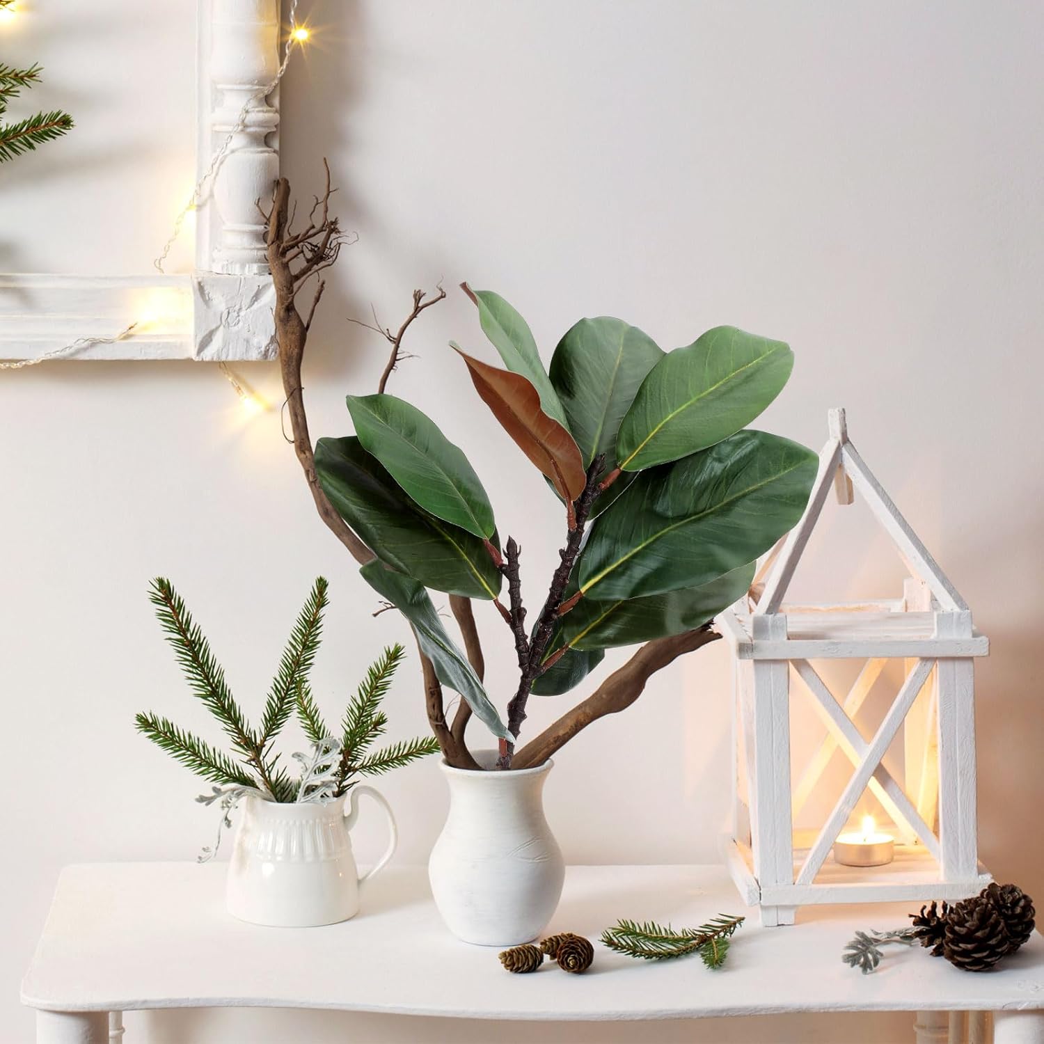 6 Pcs Magnolia Artificial Leaves Branches 3D Magnolia Pick Real Touch Faux Stems Simulation Leaves Twigs for Indoor Outdoor Vase Filling Home Office Table Decoration (Green,22 Inch) - Image 7