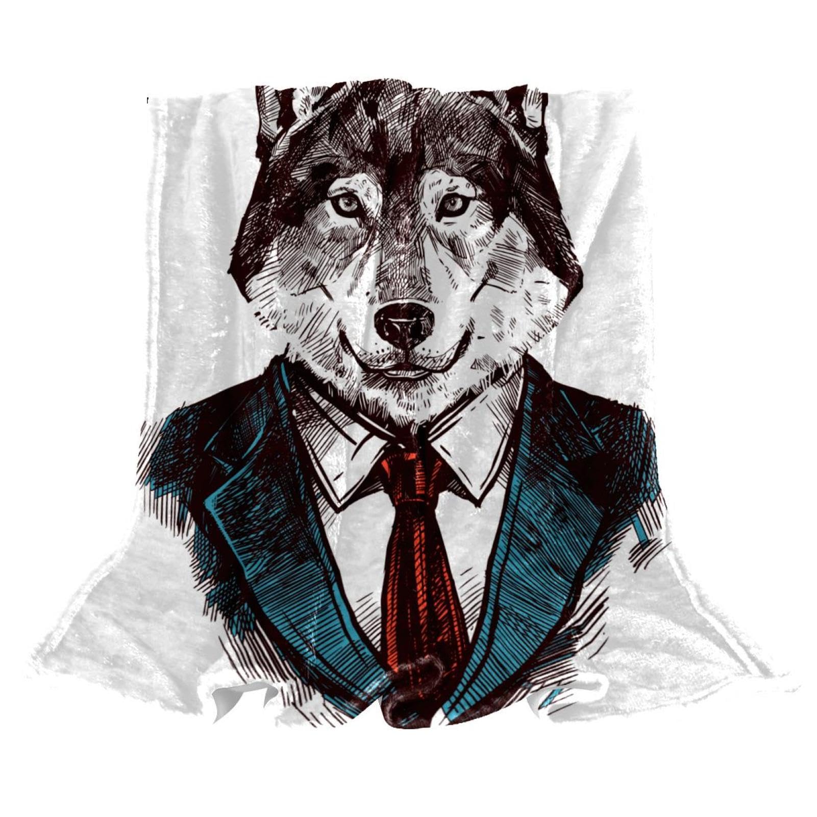 Couverture Polaire Loup Chaude et Légère pour Canapé 150x200
