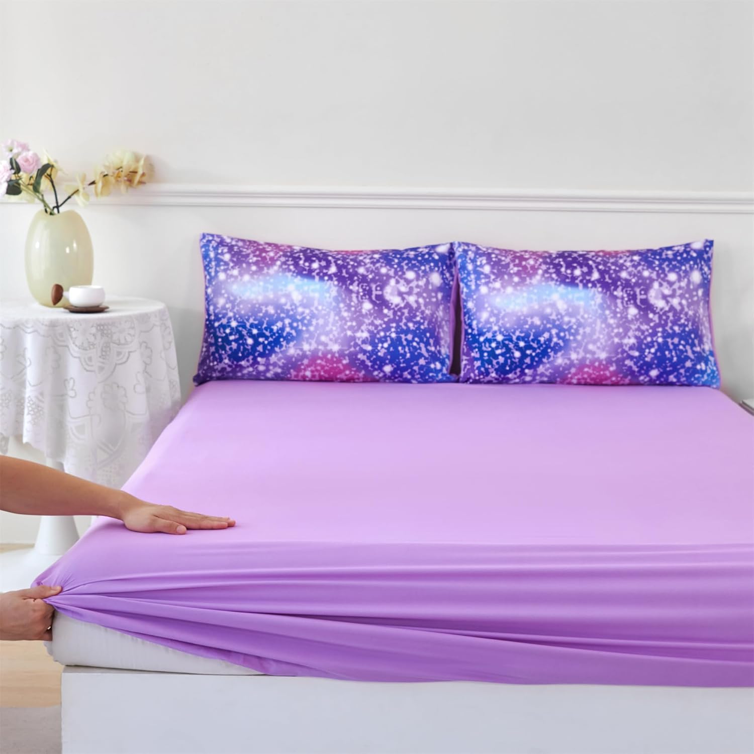RYNGHIPY 6Pcs Girls Bedding Set Twin Size Purple Rainbow Comforter Set for Kids Teens Girls Glitter Bed in a Bag Lightweight Fluffy - Image 5