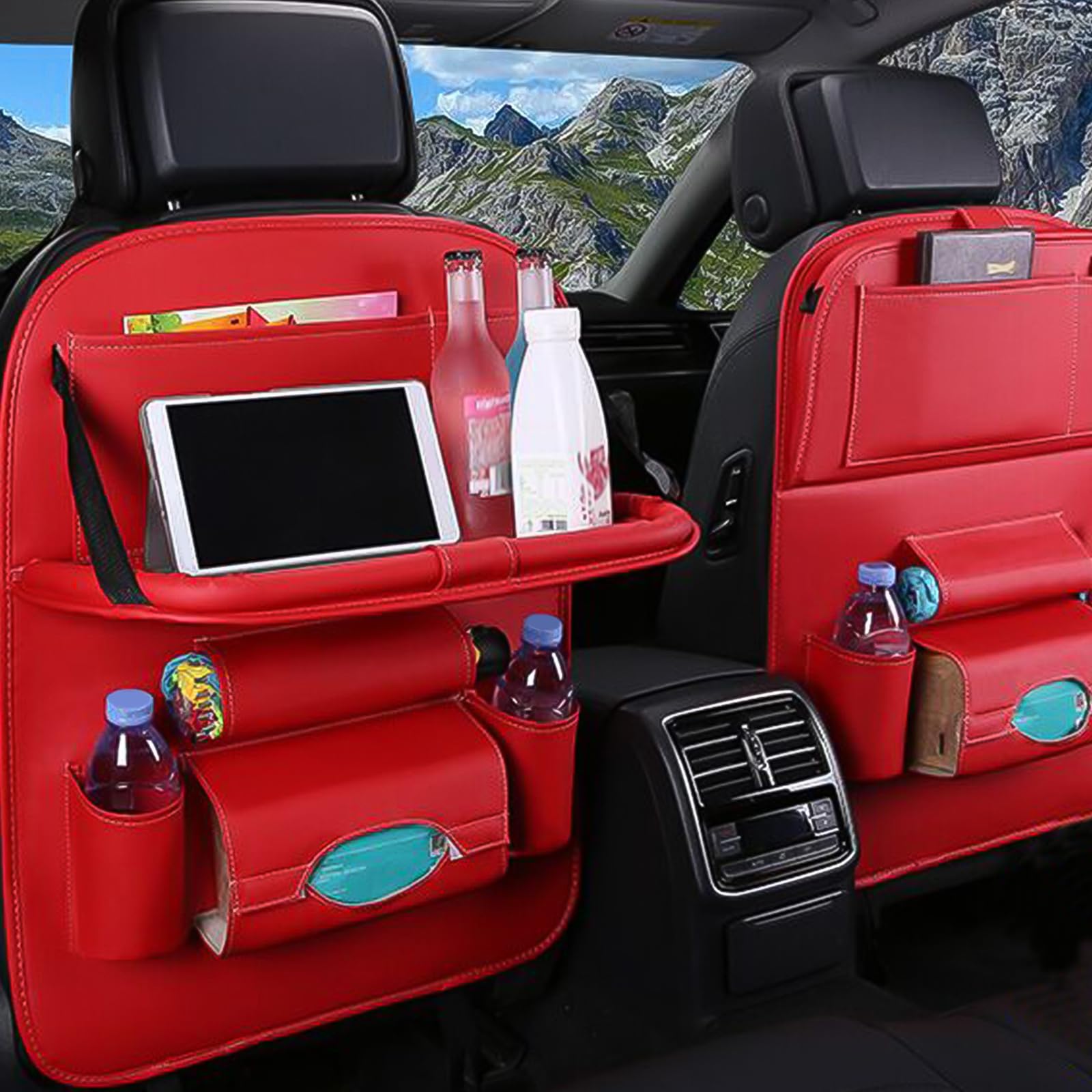 Ergocar Organizer per sedile posteriore auto, tappetino in pelle PU di lusso, supporto pieghevole per tablet, multifunzione, protezione per lunghi viaggi