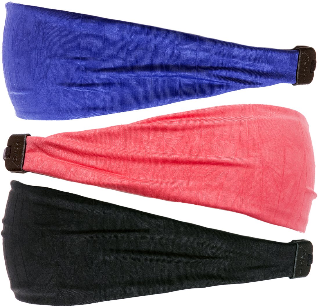 Hipsy Xflex Crushed Adjustable & Stretchy Wide Softball Headbands for Women (Crushed Black/Coral/Royal Blue)