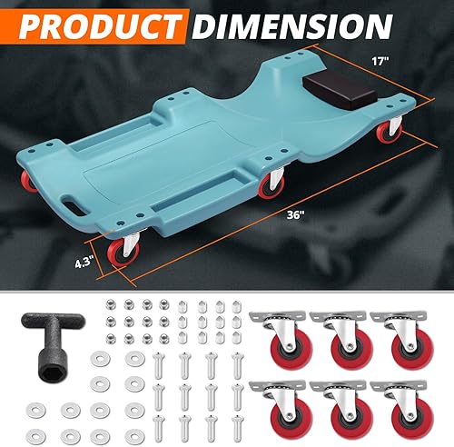 Miniatura 18 de DNA MOTORING Enredadera de plástico de perfil bajo de 40 pulgadas con reposacabezas acolchado, bandejas de herramientas y 6 ruedas, verde
