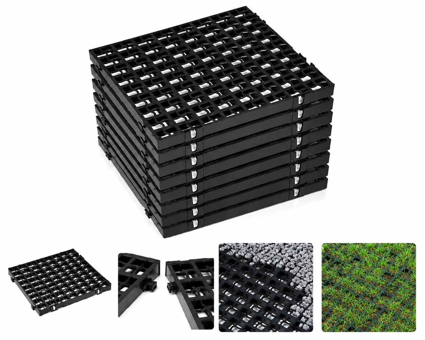 Heavy Duty Gravel & Grass Grid Panels | 40mm Plastic Ground Reinforcement Grid | Interlocking Gravel Stabiliser for Driveways, Parking Areas, Garden Paths & Shed Bases 3m² 12 Panels
