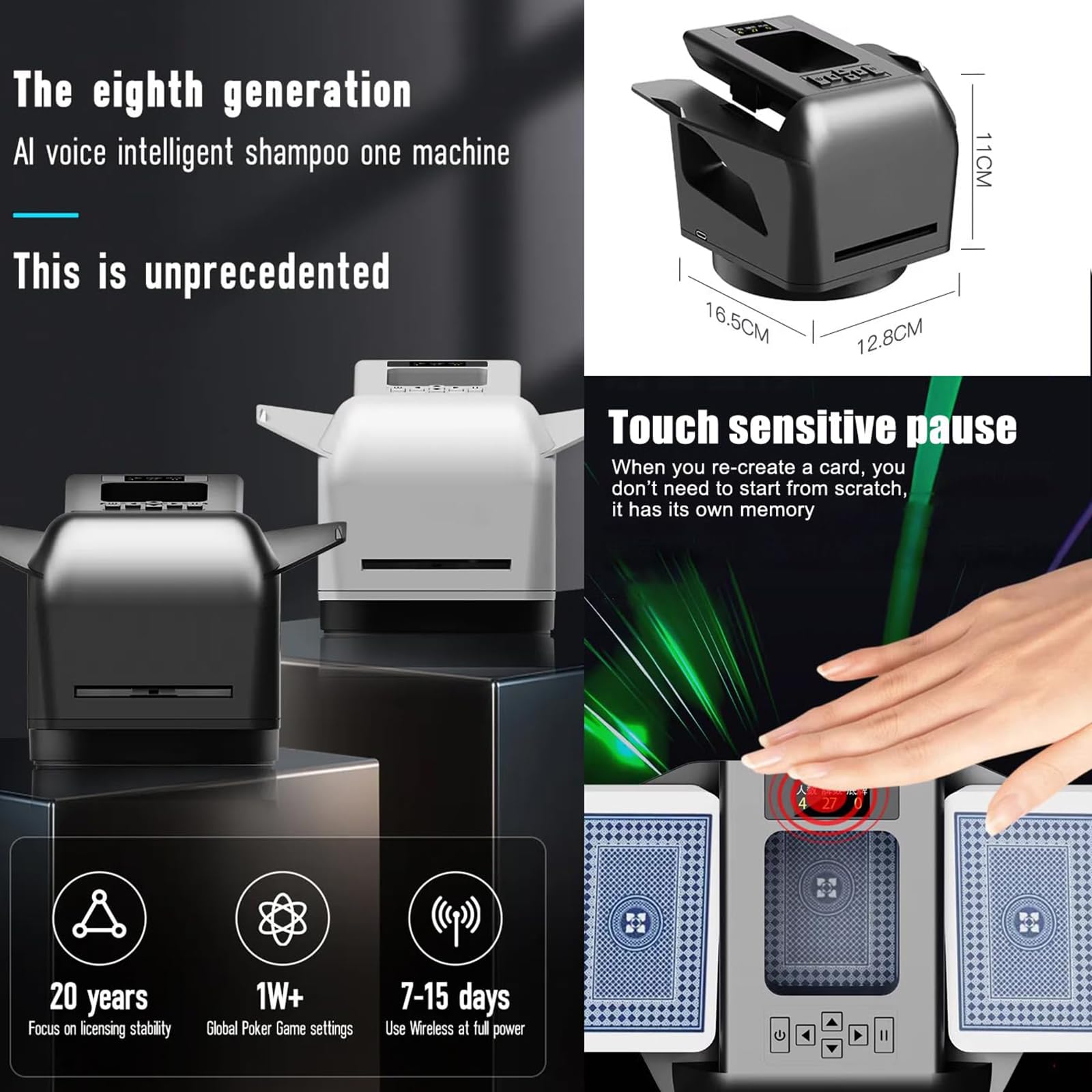 Mélangeur automatique de cartes, design rotatif à 360°, distance et vitesse réglables, rechargeable 4000 mAh pour jeux de cartes