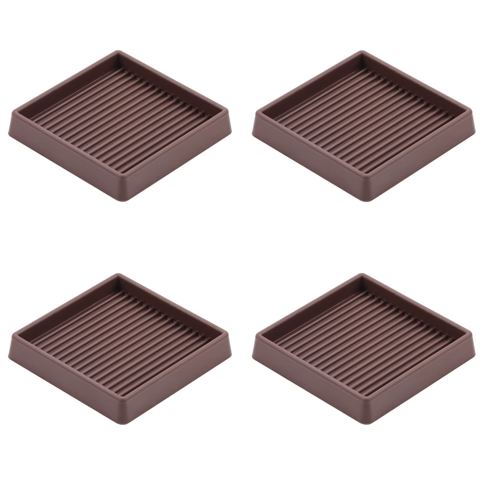 3X3 Rubber Caster Cups, Non Slip Furniture Pads, Anti-Slip Furniture Gripper, Anti Skid Furnitures Feet, Anti Slide Floor Protector for Bed Couch Stoppers (Brown, 4 Pack)