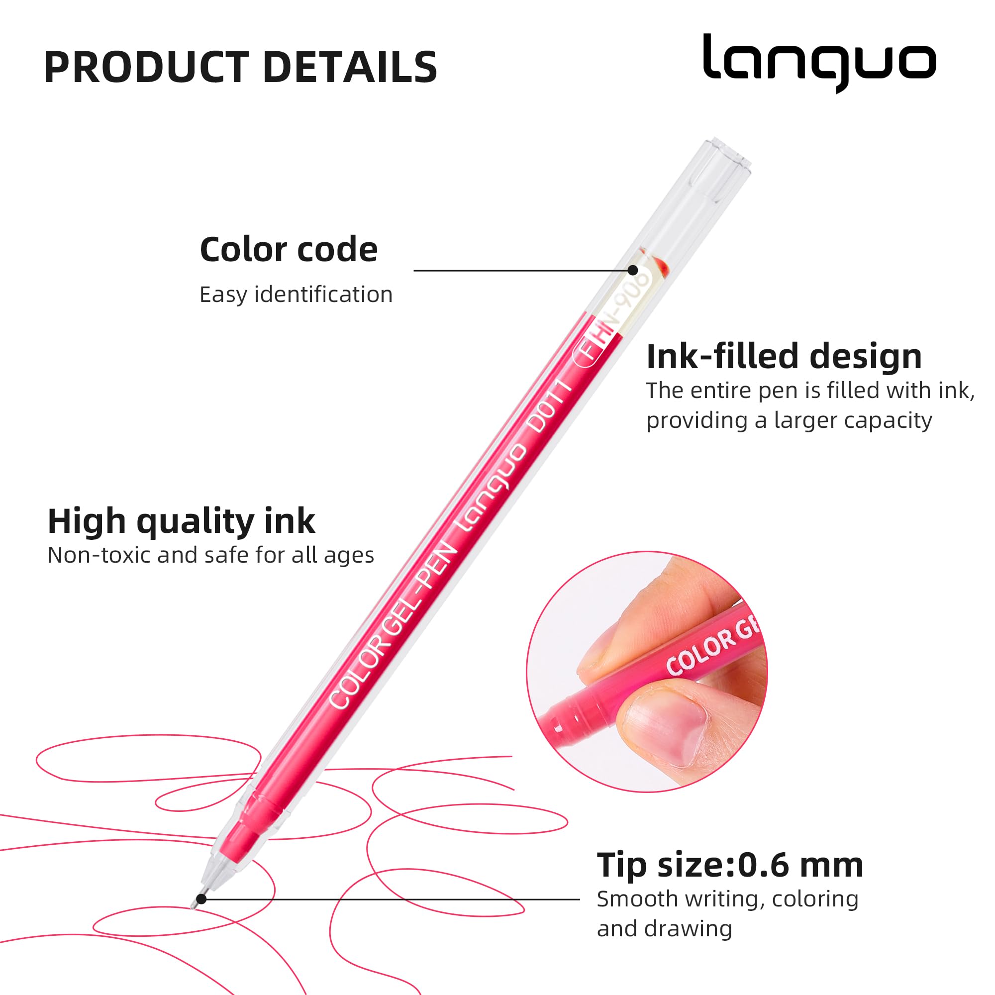 languo Gelstifte zum Ausmalen, 72 Farben Set Gel Farbstifte Marker, Perfekt für Erwachsene Zeichnen, Kritzeln, Journaling, Kunst und Schreibbedarf
