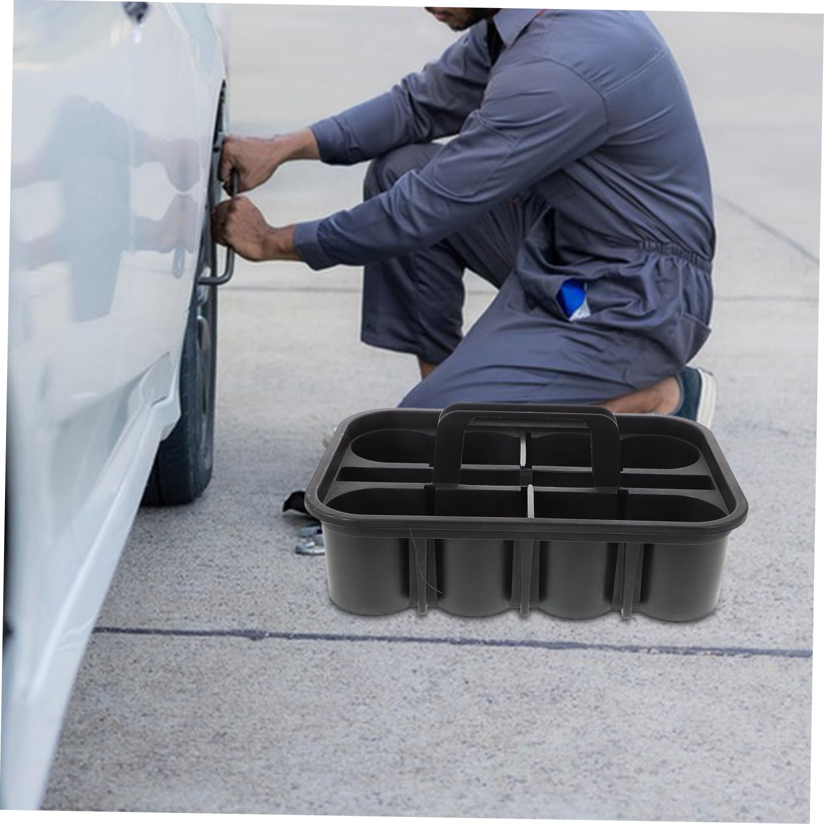 Cesta de Limpieza Portátil con Compartimentos para Herramientas de Automóvil Organizador de Plástico con Resistente para Lavado de Vehículos
