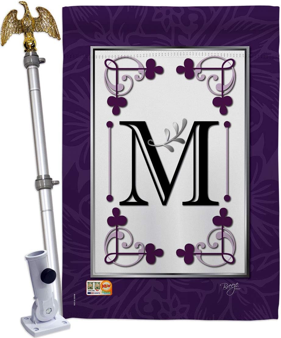 Classic M Initial House Flag Monogram Country Living Simply Beauty Floral Vintage Letter Everday Small Decorative Gift Yard Banner Made In USA 28 X 40
