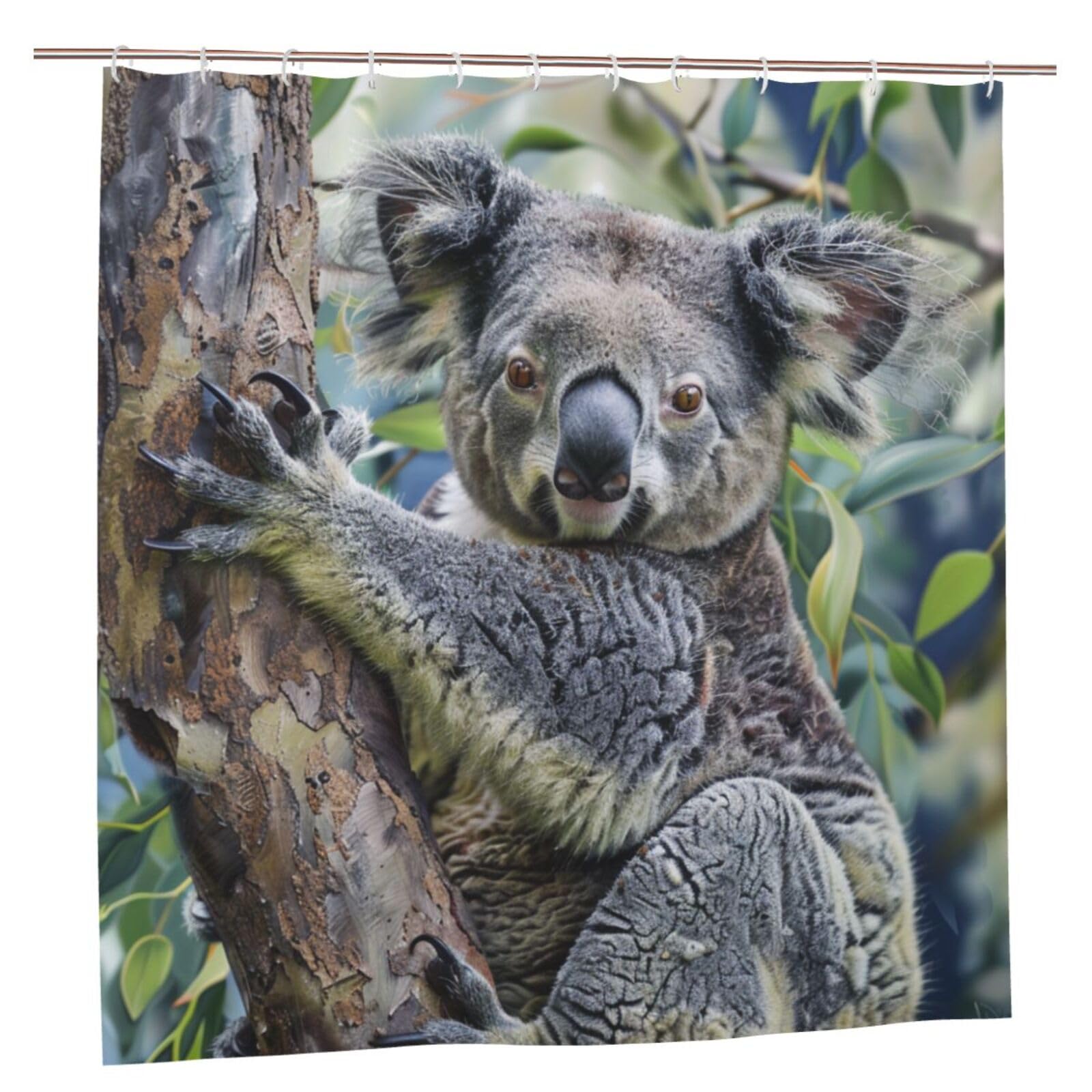 BWWHCCTI Koala Printed Shower Curtain With 12 Plastic Hooks Opaque Quick Drying Waterproof Shower Curtains Sets For Bathroom 183x183 CM