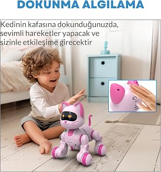 Giffy / 30 Fonksiyonlu Uzaktan Kumandalı Şarjlı Sesli Işıklı Dokunma Algılama Programlama Robot Köpek El Sensörlü Şarjlı Işıklı Müzikli Dansçı Robot Köpek Ve Kedi (Kedi)