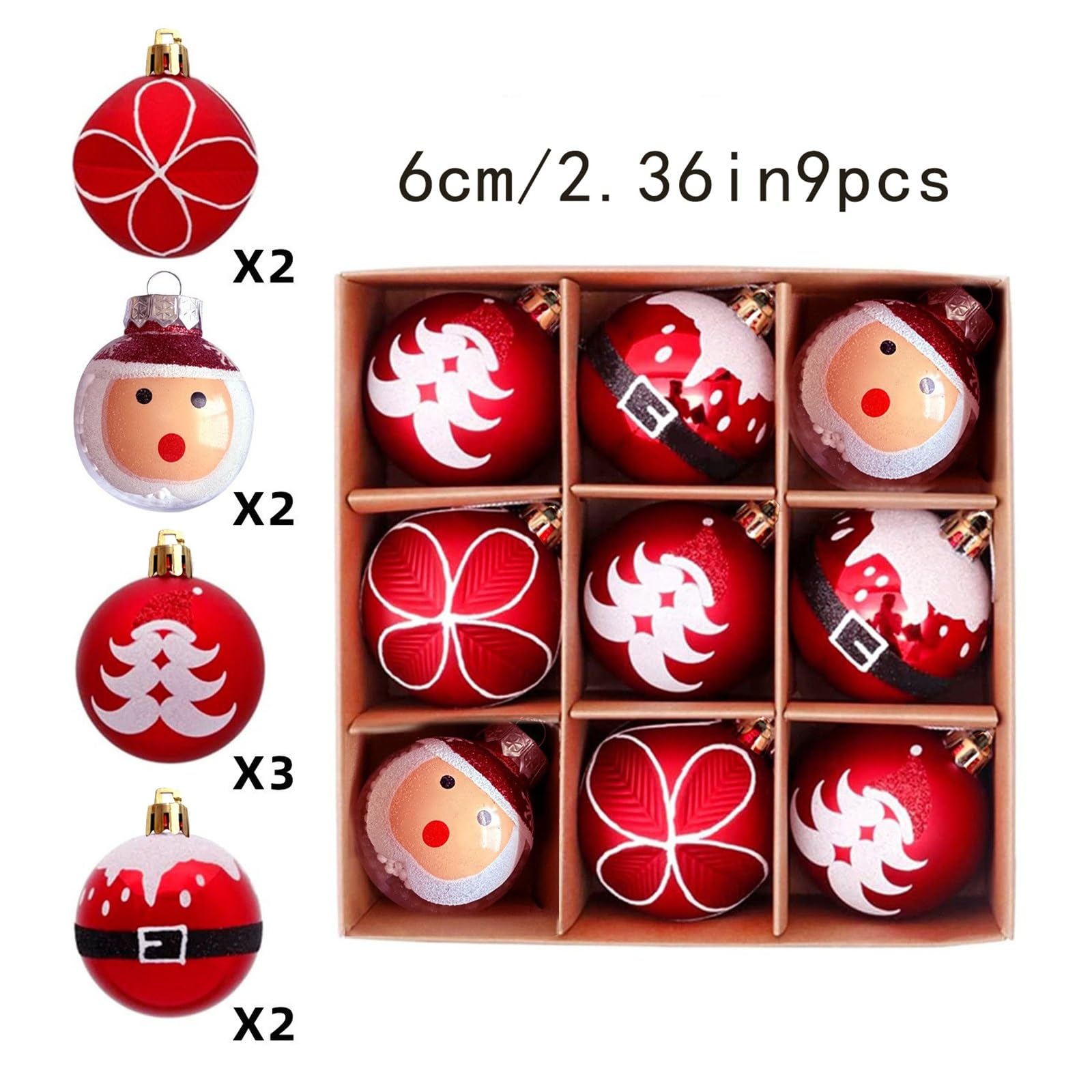 Adornos Navideños de Bolas Decoraciones navideñas Bola Transparente galvanizada de 6 cm y 9 Piezas para árbol de Navidad, Fiestas, Bodas