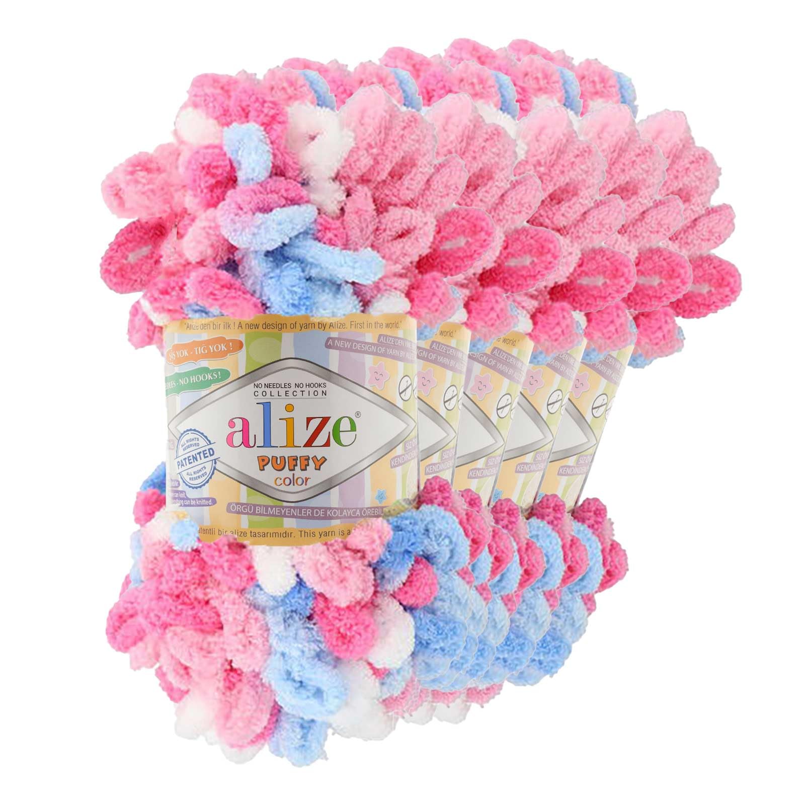 ALIZE Puffy Color Fingerstrickgarn, 5 x 100 g, Farbe 6525