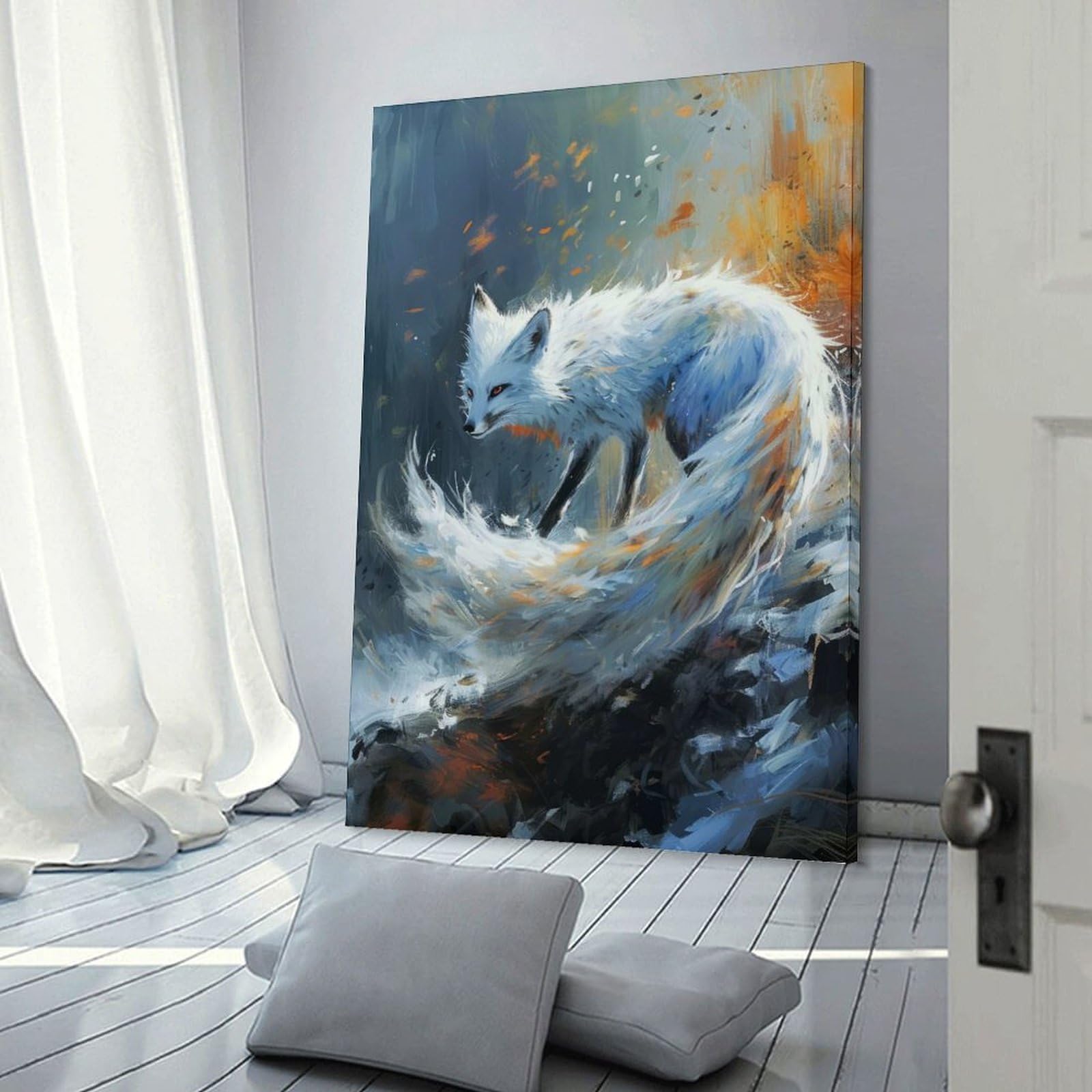 Junmoney Ethereal Kitsune Wall Picture Print 20x30inch(50x75cm), for Entrance Spaces, Stair Walls Or Halls, Decorative Canvas Styling for Entry Areas