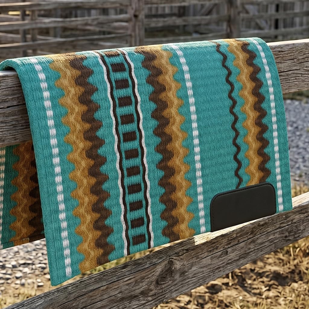 Western Show Saddle Pad/Blanket for Horses - Handmade Wool Saddle Blanket with New Zealand Design, Thick, Durable & Comfortable for Horse Riding (34” L x 40” W x 1) M63
