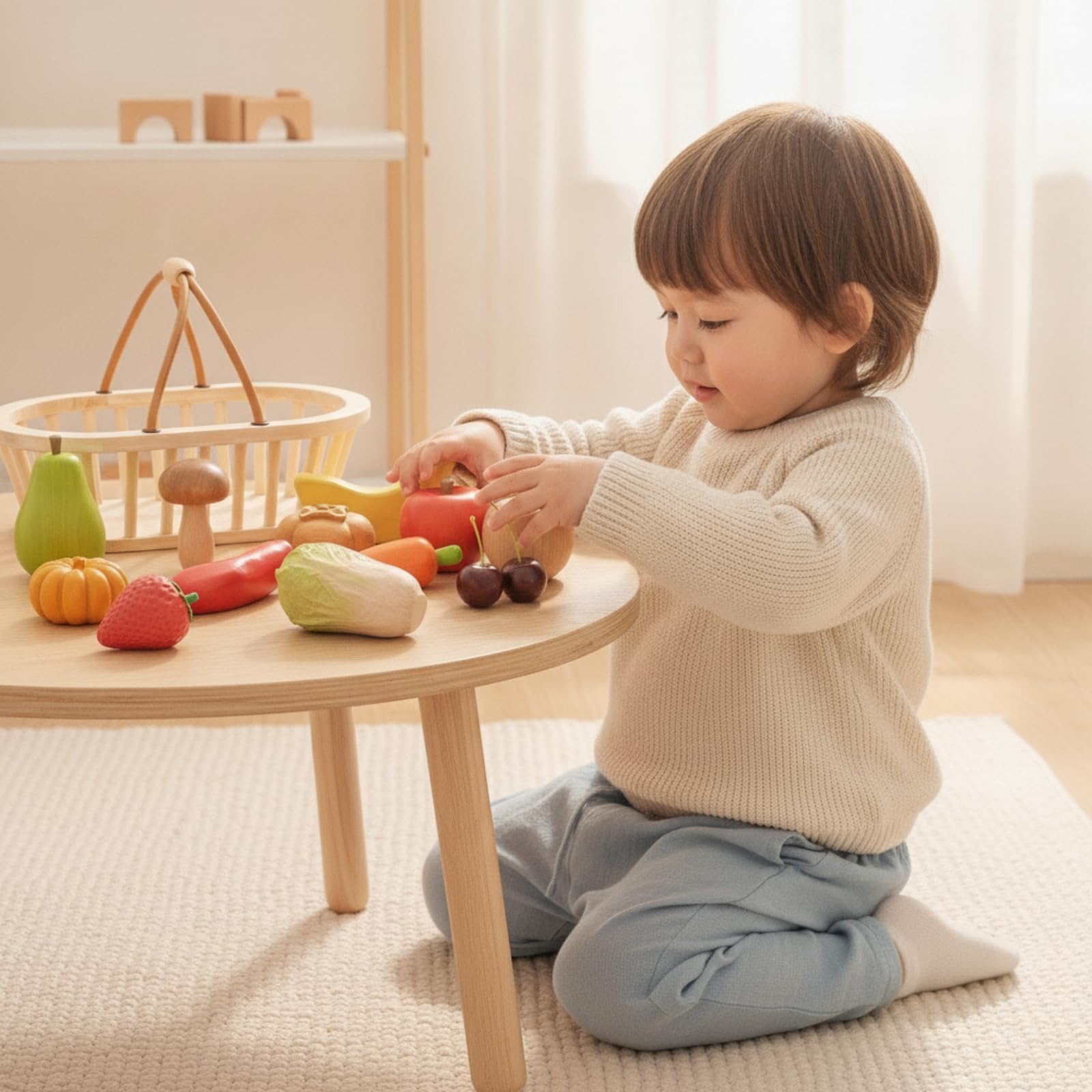 23 Pezzi Giocattolo di Cibo Finto Colorato Set di Alimenti Vegetali in Legno Realistico Accessori Giocattolo per Apprendimento Precoce