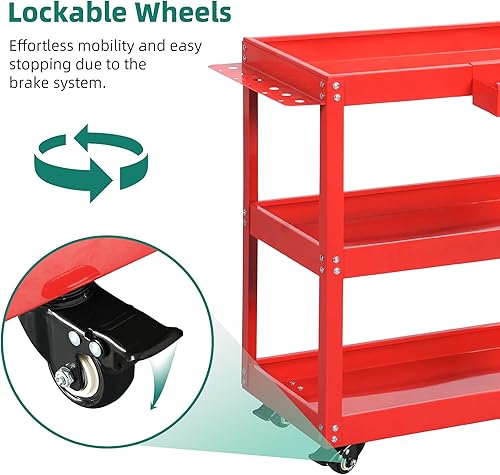 Miniatura 4 de YITAHOME Carrito de herramientas de 3 niveles con ruedas, carrito de servicio de metal rodante con destornillador, tabla colgante y caja de