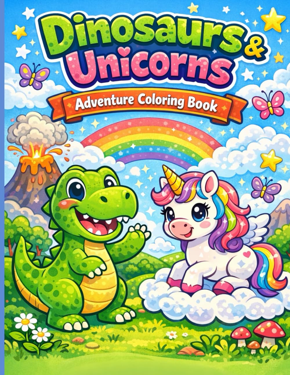 Dinosaurs & Unicorns Adventure Coloring Book: Easy and Fun Dinosaur & Unicorn Coloring Pages for Kids Ages 4–8