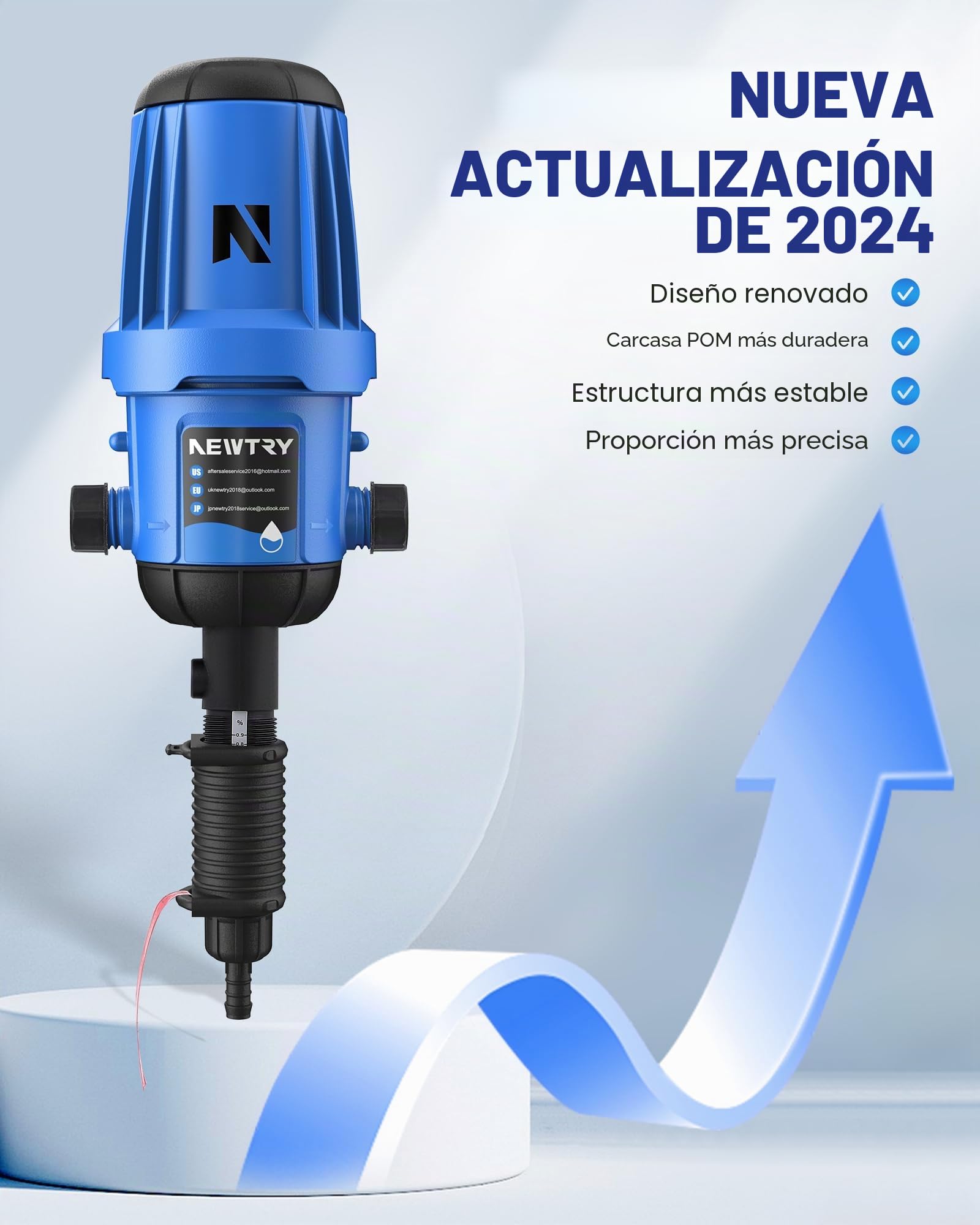 NEWTRY Inyector de fertilizante para riego por goteo, bomba dosificadora ajustable del 0,4% al 4%, dosificador de líquido de 3/4'' NPT accionado por agua para jardín, invernadero, sistema de riego e