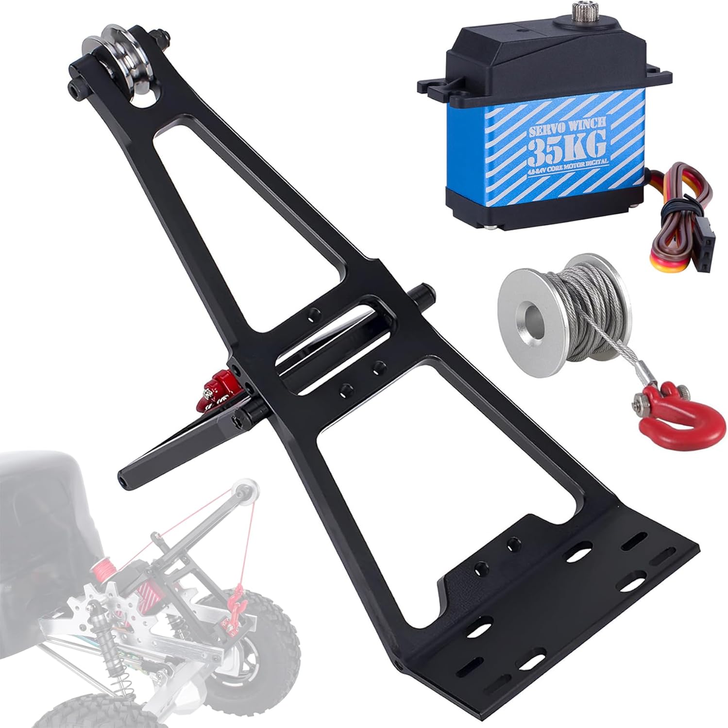AMK 1/10 RC Crawler Tow Truck Accessory Kit, Truck Tow Truck Crane Arm Wrecker Servo Winch Kit, for 1/10 RC Crawler SCX10 TRX4 Capra LCG Chassis Upgrades Parts