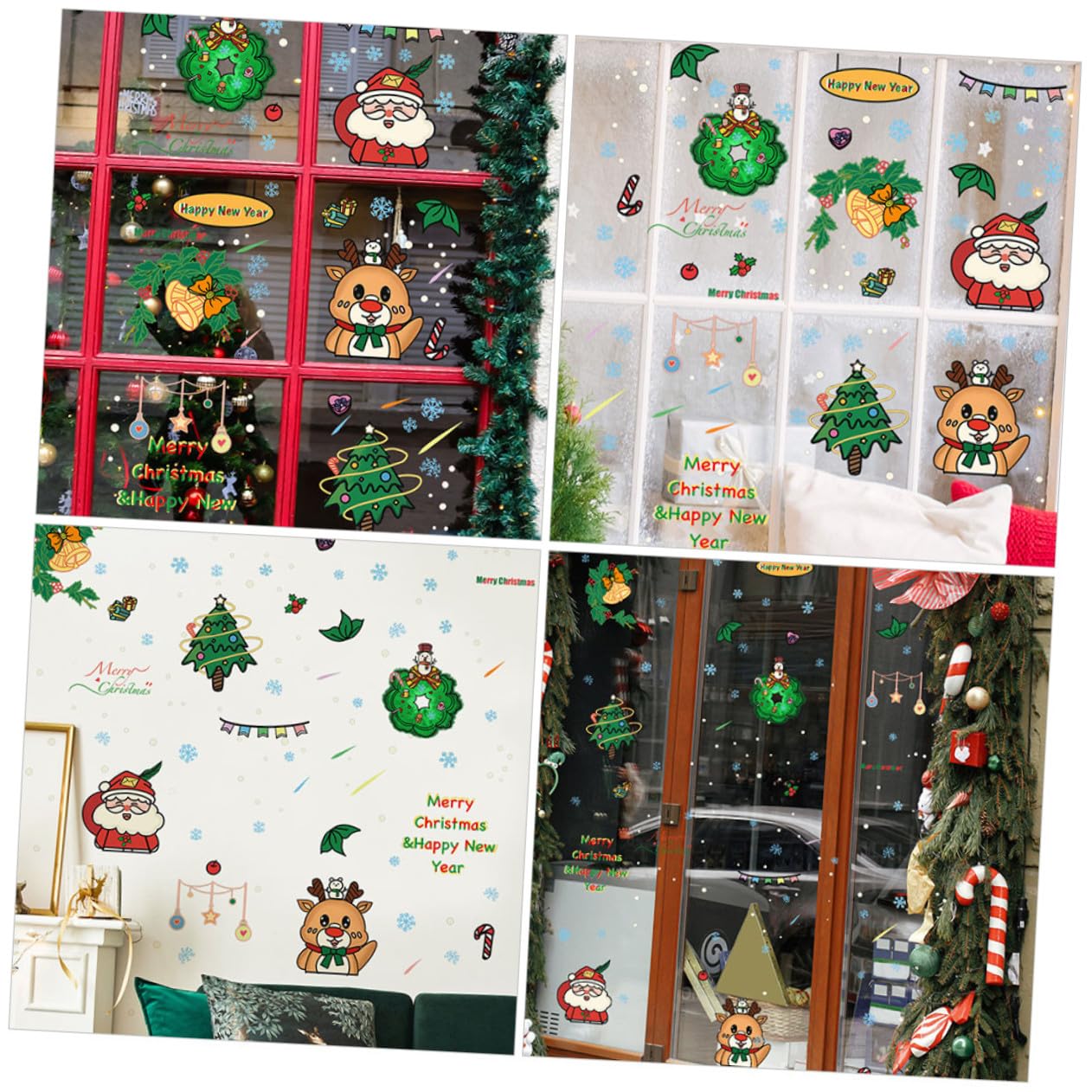 Angoily 30 Stck. Teiliges Weihnachtsfenster Deko aus Sicherem Wasserdichtem PVC mit Selbstklebenden Abziehbaren Cartoon Motiven Wie Weihnachtsmann Tannenbaum Schneeflocken und Rentier für