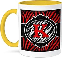 Vista 9 de 3dRose (mug_102898_4) Letra K con inicial de cebra roja malvada, taza negra de dos tonos, 11 onzas