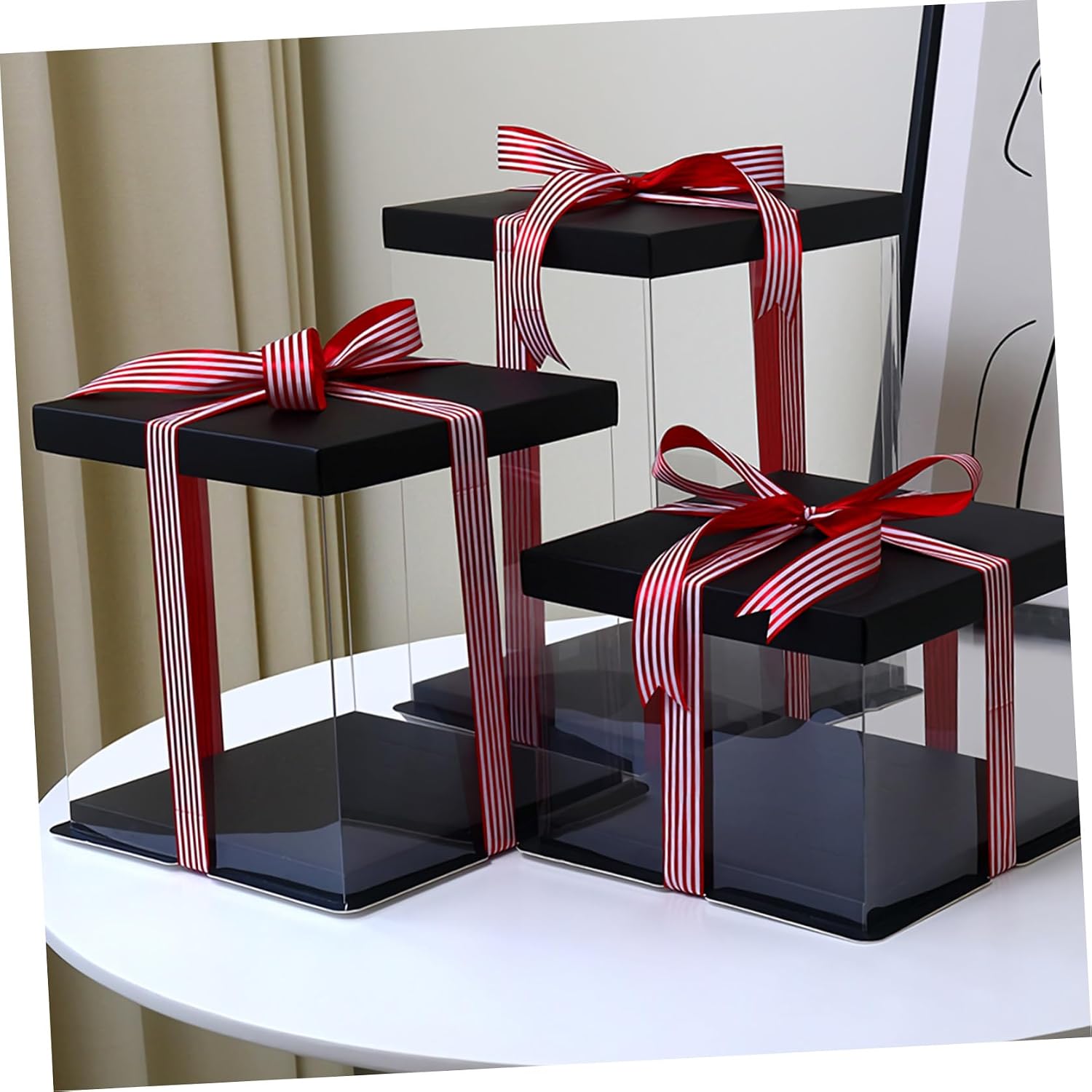 Yardwe 6-inch Black 3-tier Cake Box Container Cake Carrier Baking Dessert Storage Box for Birthday and Wedding Use