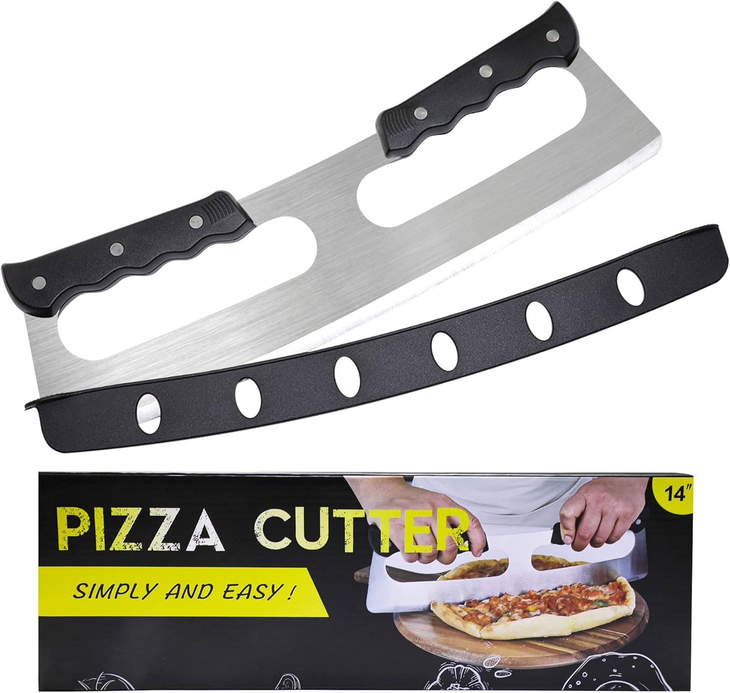 MS WGO Pizza Cutter Rocker Knife Pizza Slicer Kitchen Tools, Stainless Steel Large Pizza Cutter Wheel With Plastic Cover Baking Tools Accessories,Dishwasher Safe MS WGO Pizza Cutter Rocker Knife Pizza Slicer Kitchen Tools, Stainless Steel Large Pizza Cutter Wheel With Plastic Cover Baking Tools Accessories,Dishwasher Safe