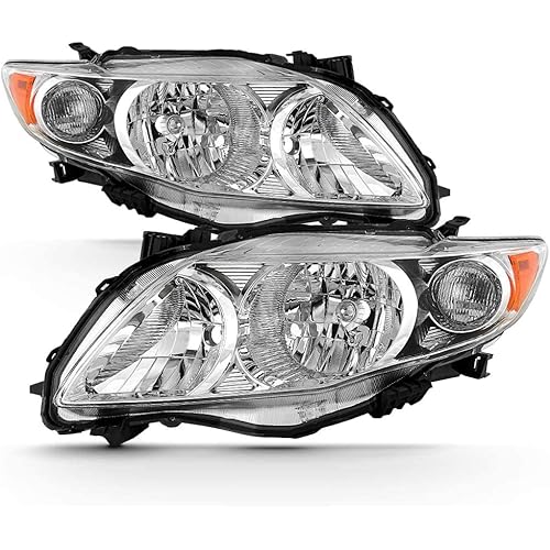 ACANII - For 2009-2010 Toyota Corolla Factory OE Chrome Housing Headlights Headlamps Assembly Driver & Passenger Side